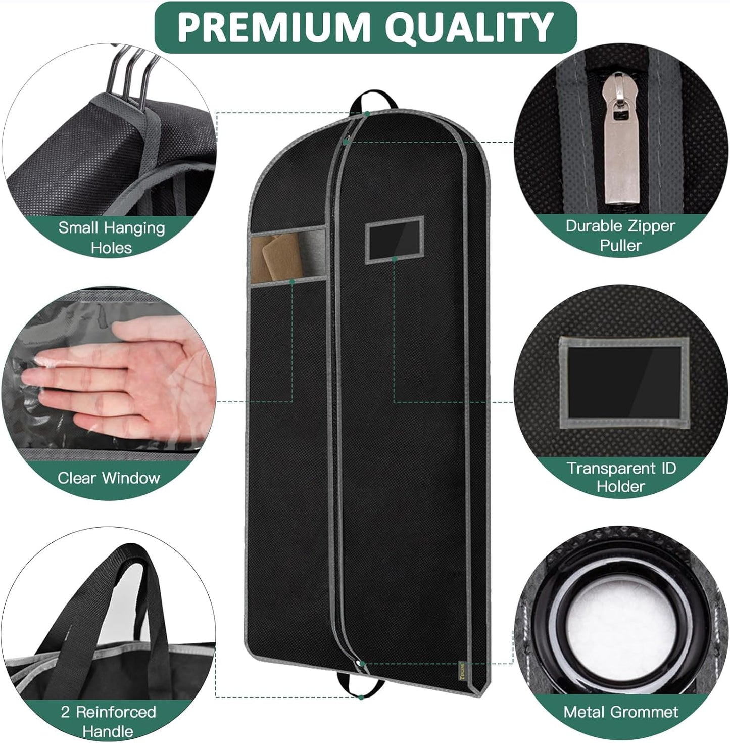 BALEINE 1PK Heavy Duty Garment Bag with Shoe Storage Travel Bag for Dresses, Suit, Coats Travel Essential (43", Black)