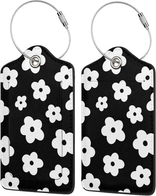 Fun Luggage Tags for Suitcases Leather Name Tag for Luggage Cute Travel Baggage Tags for Carnival Cruise Ships with Funny Patter 2pcs (Black Flowers)