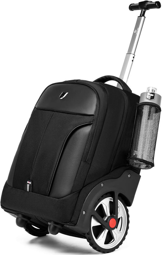 Rolling Backpack,Waterproof Backpack with Wheels for Business and Travel Commuter, Carry on Backpack with Laptop Compartment, Fit 17 Inch Laptop, Wheeled Backpack for Adults