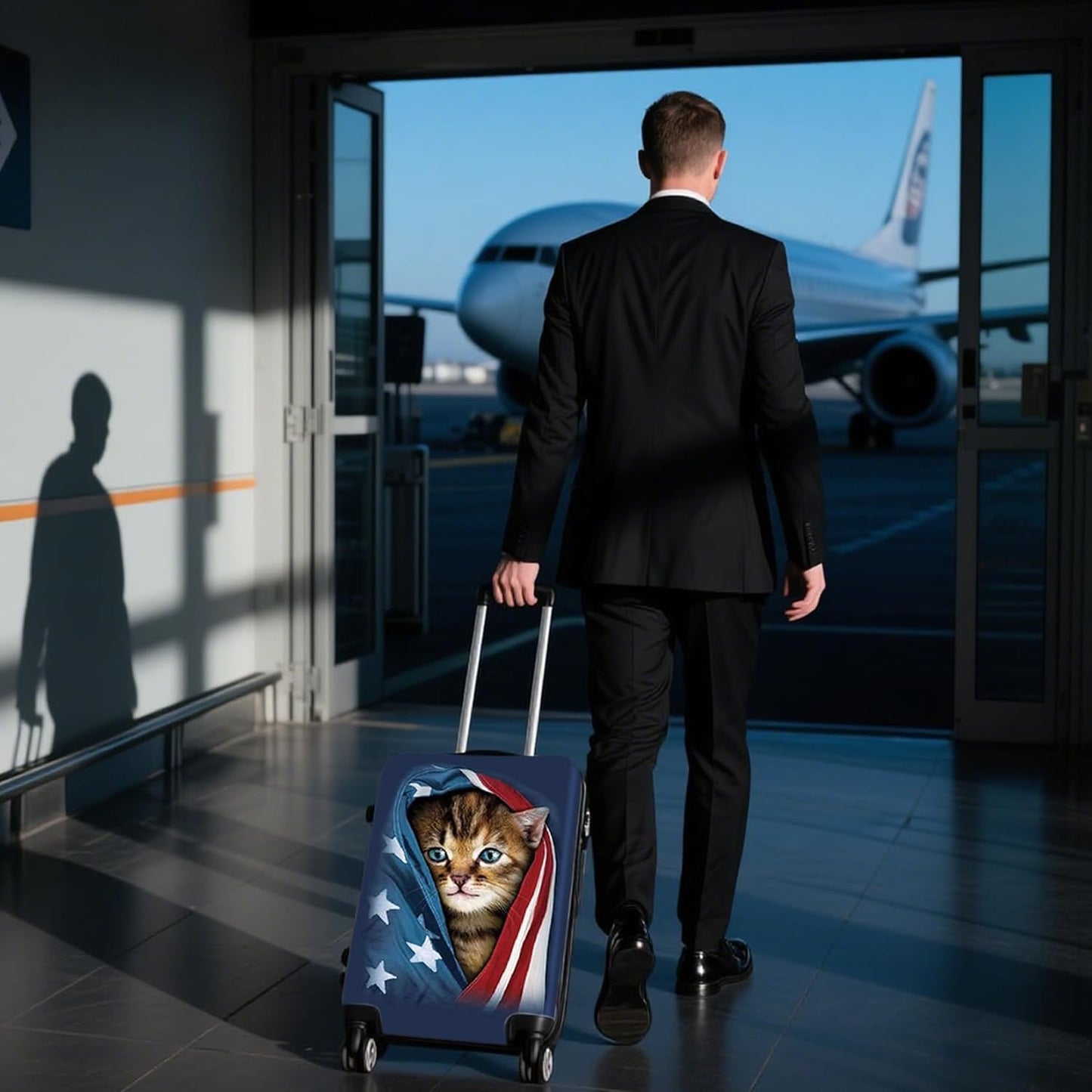 WUJIAONIAO Travel Luggage Cover Spandex Suitcase Protector Washable Baggage Covers (M (for 22-24 inch luggage), Cat A)