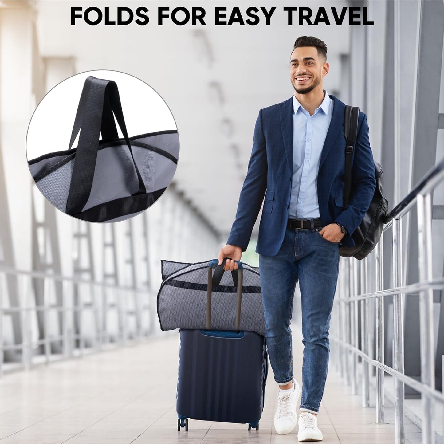 BALEINE 2PK Heavy Duty Garment Bag with Shoe Storage Travel Bag for Dresses, Suit, Coats Travel Essential (43", Grey)