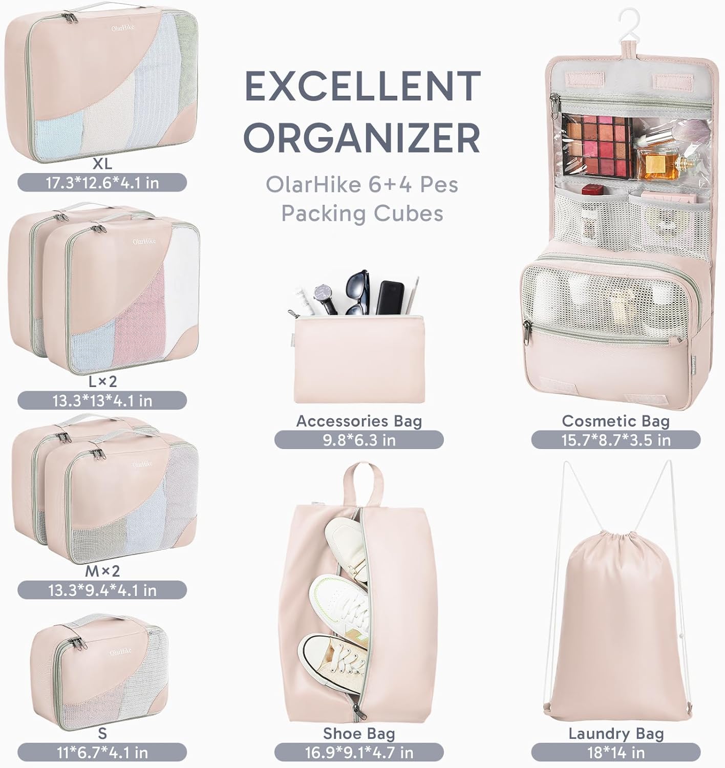ALL INCLUDED 10 Set Durable Packing Cubes for Suitcases,Gifts for Women Mom, UPGRADED Anti-Tear Stitching, NEW Improved Luggage Packing Organizers for Travel Accessories (Beige)