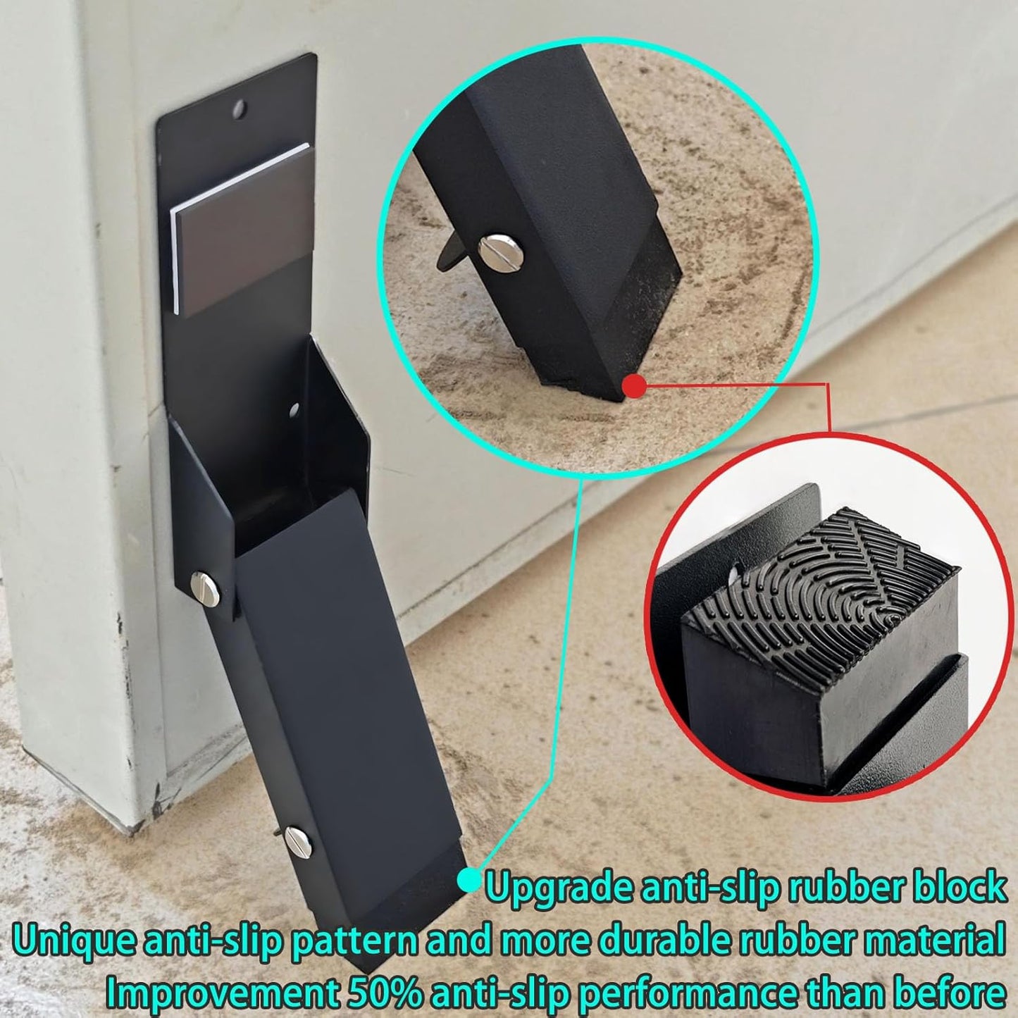 Door Stoppers No Drilling, Kick Down Door Stop, Door Stops for Bottom of Door, One Touch Rubber Door Stop Holder Keep Door Open, Self-Adhesive or Screw Easy Install, Upgraded Anti-Slip Rubber