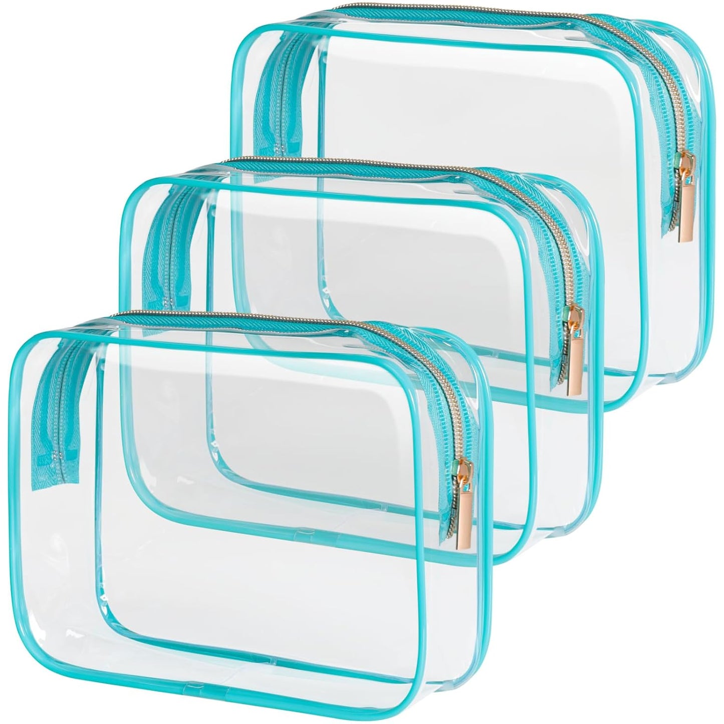PACKISM Clear Makeup Bag - 3 Pack TSA Approved Toiletry Bags Clear Toiletry Bags for Traveling, Airport Carry on Compliant Bag, Green