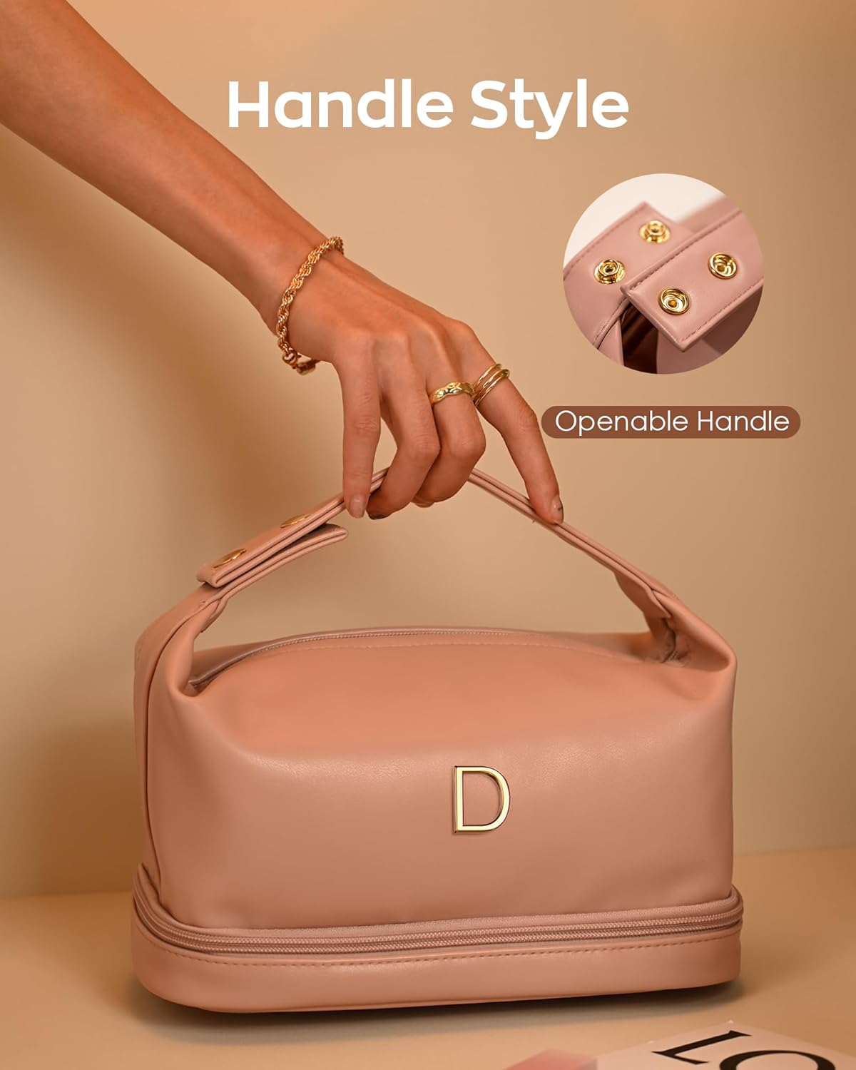Personalized Gifts for Women, Personalized Makeup Bag with Handle, Initial Double Layer Cosmetic Bag with Makeup Brush Organizer, Travel Toiletry Bag, Birthday Gift for Friends Female Mom