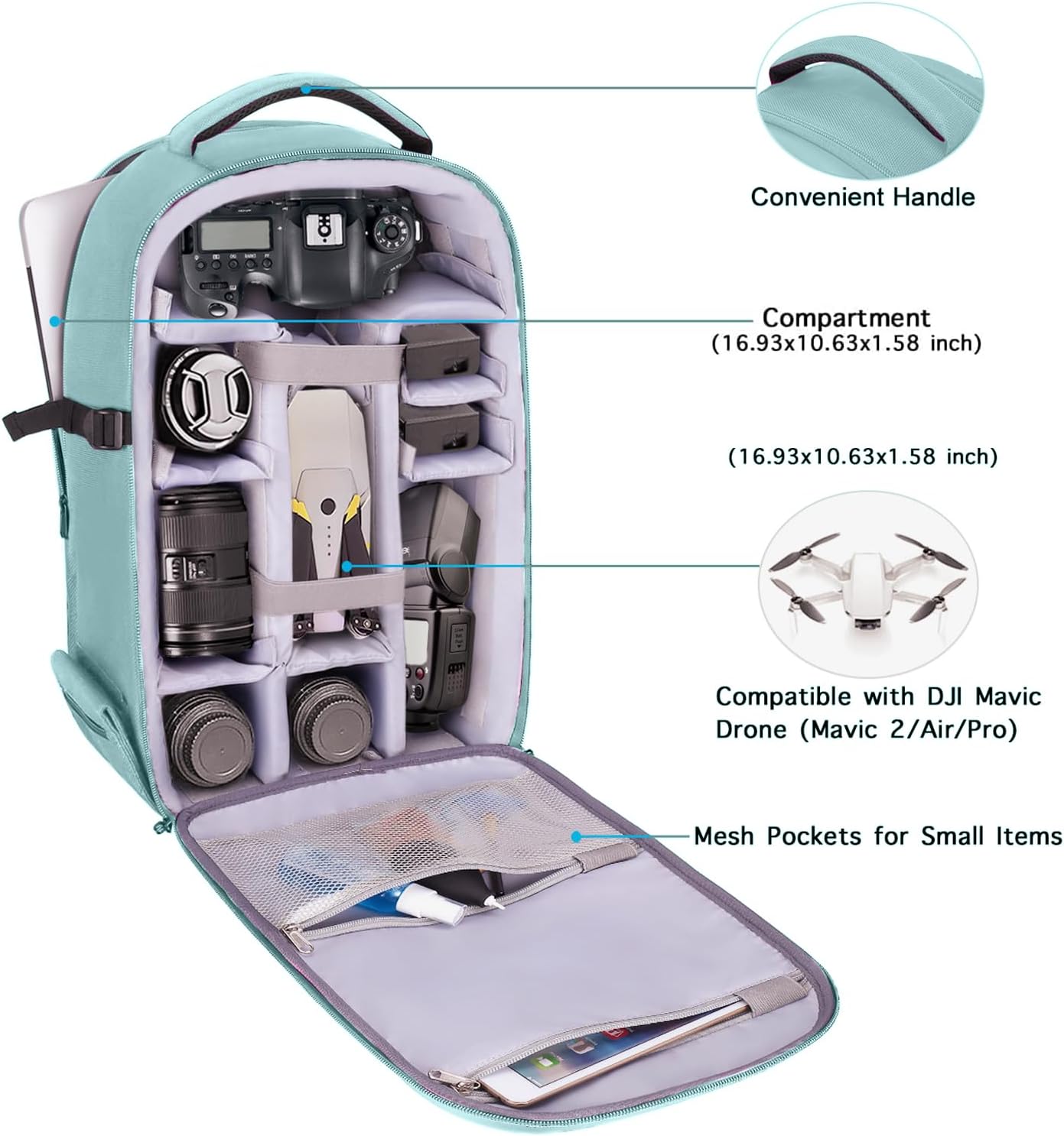 MOSISO Camera Backpack, DSLR/SLR/Mirrorless Photography Camera Bag 15-16 inch Waterproof Hardshell Case with Tripod Holder&Laptop Compartment Compatible with Canon/Nikon/Sony, Aquamarine