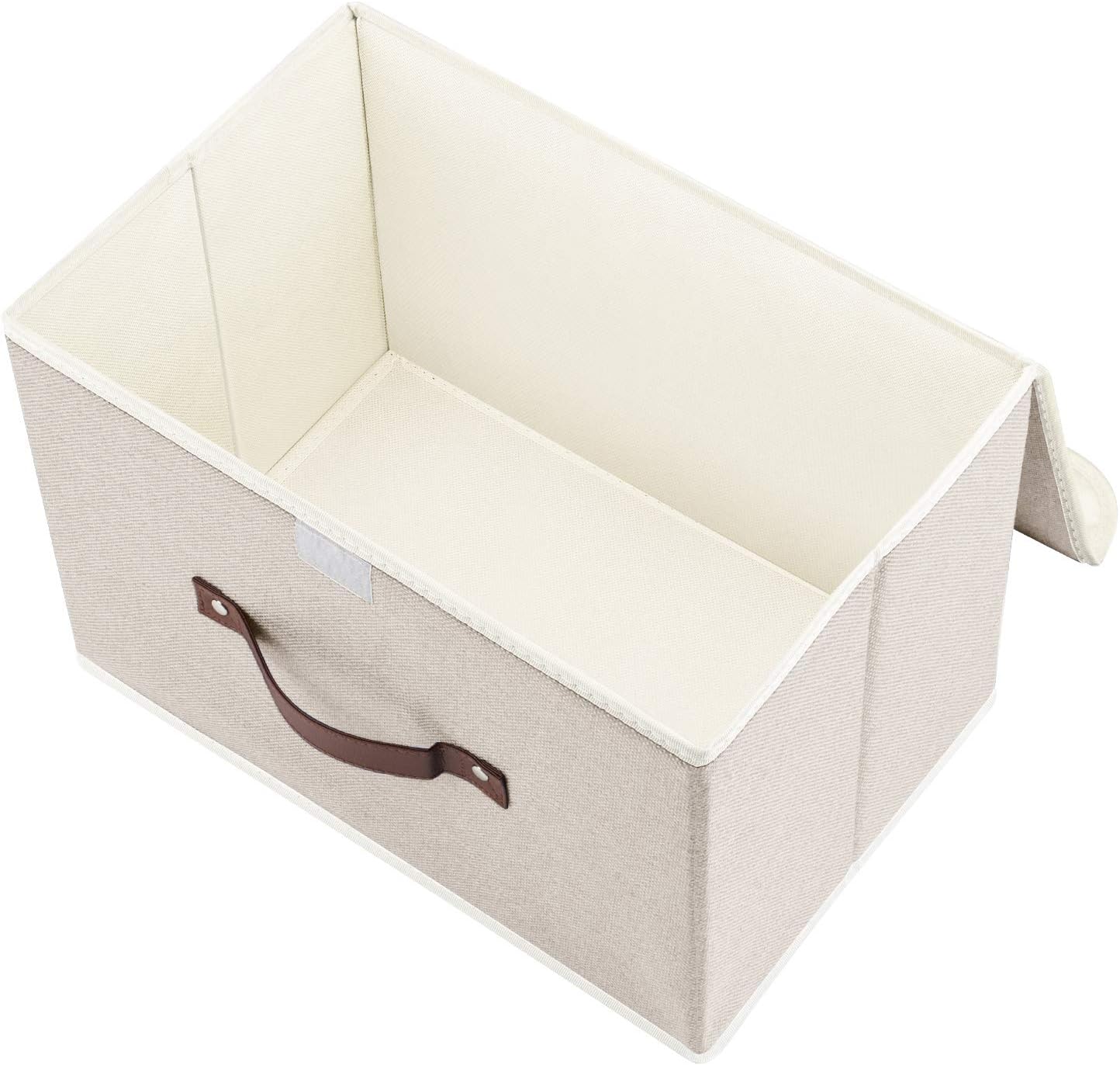TYEERS Collapsible Storage Boxes, Washable Fabric Storage Bins with Lids, 14.9x9.8x9.8 inches, 2 Pack, Beige