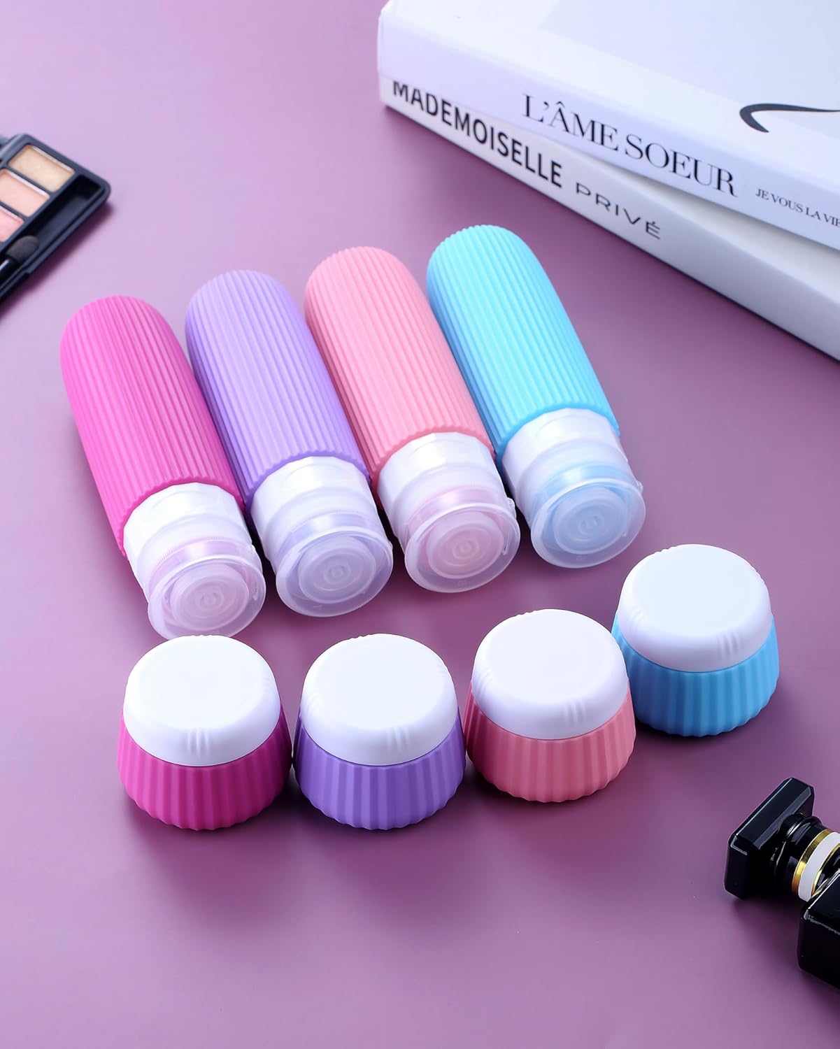 Travel Bottles for Toiletries 8 Pack, Tsa Approved Travel Size Toiletries 3 oz, Travel Containers for Toiletries, with Clear Bag, Leak Proof Silicone Squeezable Travel Essentials Creams Jars