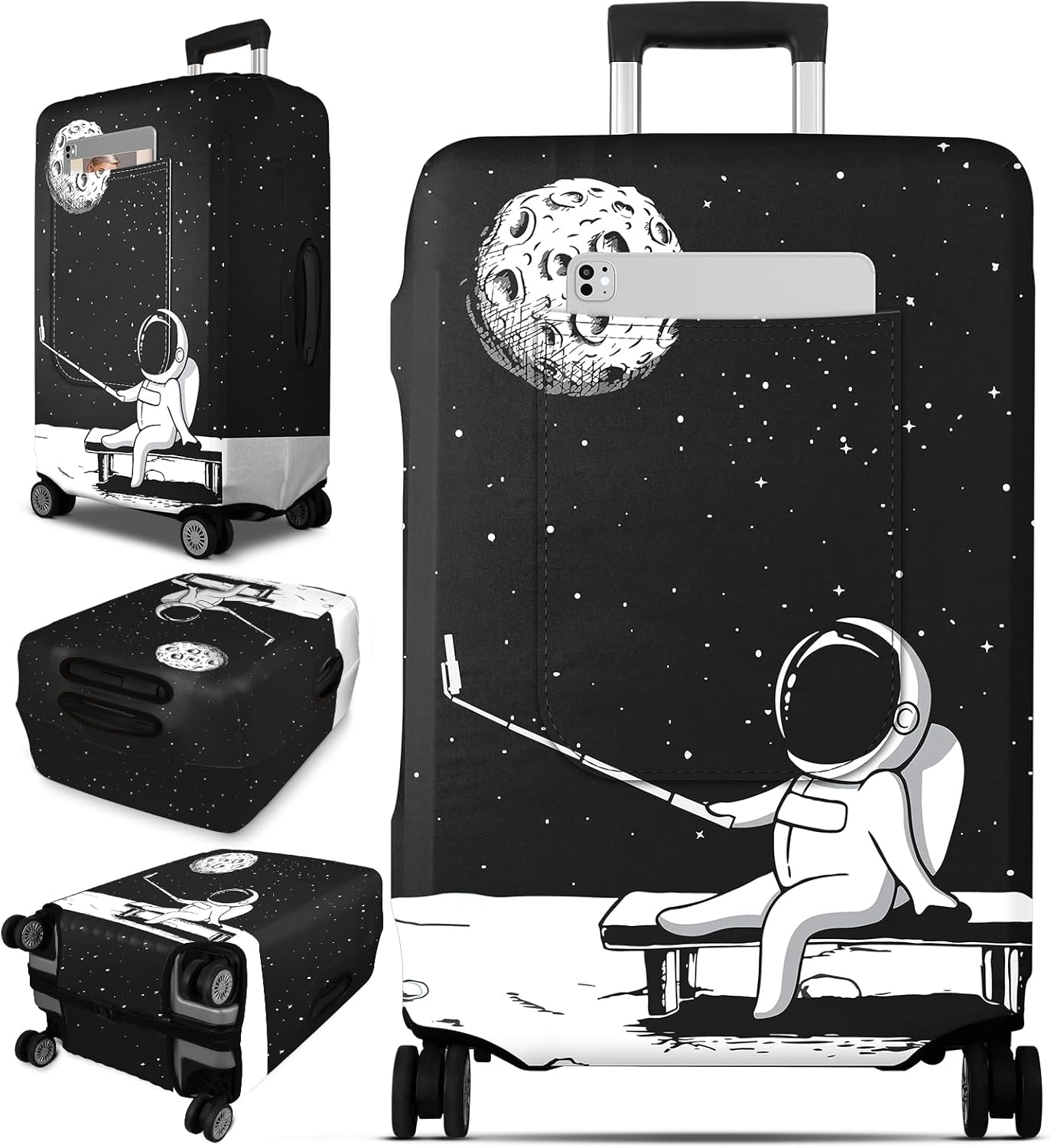 Slohif Luggage Cover for Suitcase Tsa Approved Protector - Luggage Sleeve Large Suit Case Cover Travel Stretch Baggage Case Protective Washable Fit 18-20 Inch Astronaut XS