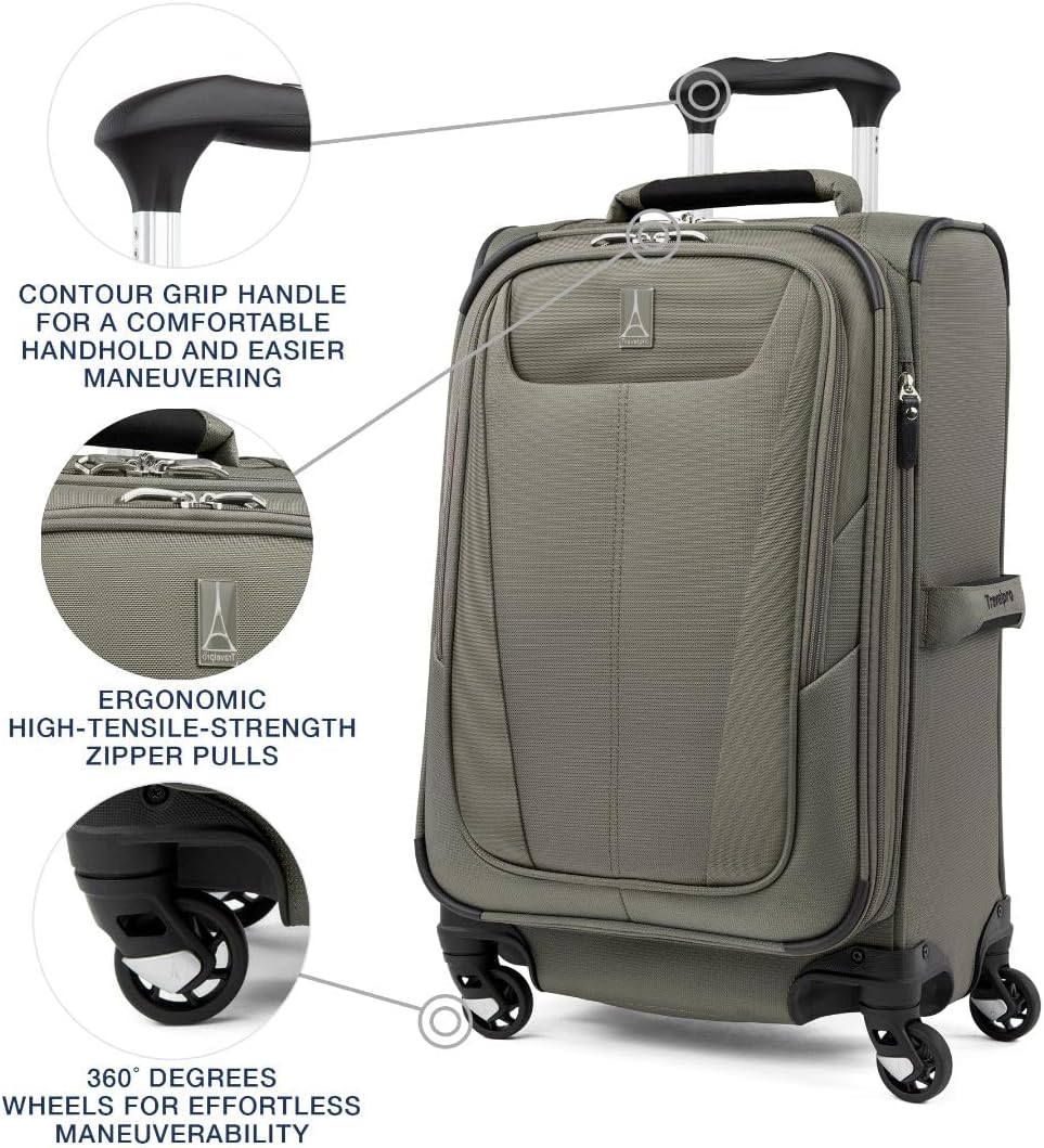 Travelpro Maxlite 5 Softside Expandable Carry on Luggage with 4 Spinner Wheels, Lightweight Suitcase, Men and Women, Slate Green, Carry On 21-Inch