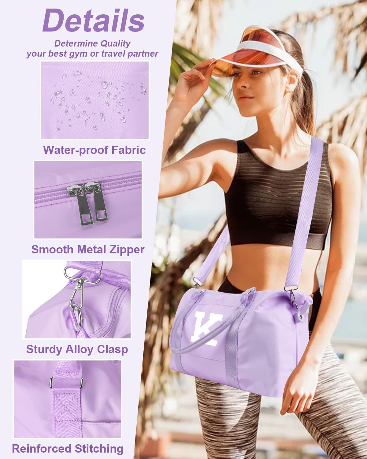 Daughter Niece Gifts for Teen Girl Kids, Initial Travel Duffel Bag Sports Gym Bag Personalized Gifts Weekender Bag，Monogram Overnight Bag Cute Dance Bag Birthday Bridesmaid Gifts for Women(Purple, K)