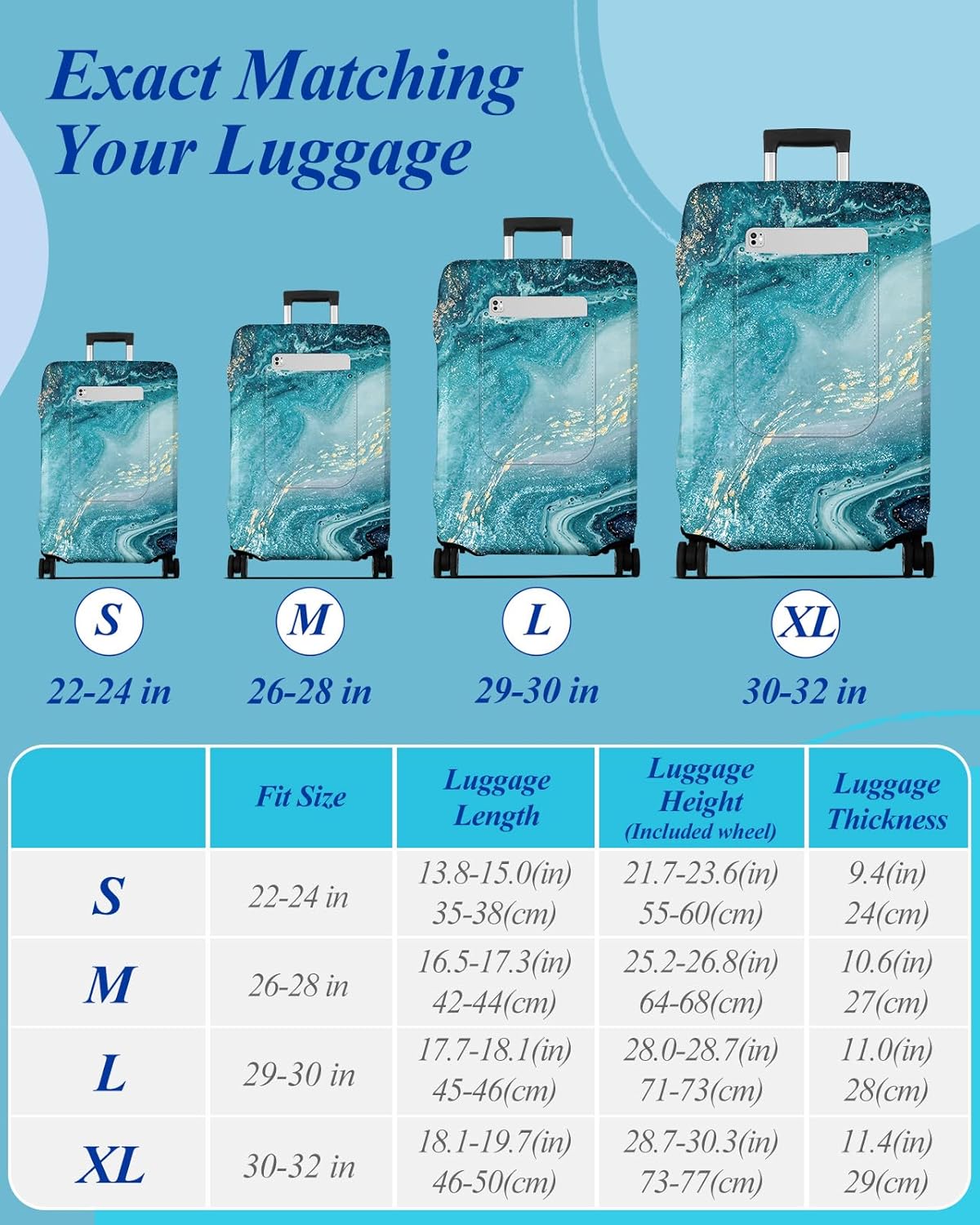 Slohif Luggage Cover for Suitcase Tsa Approved Protector - Luggage Sleeve Large Suit Case Cover Travel Stretch Baggage Case Protective Washable Fit 30-32 Inch Sea Wave XL