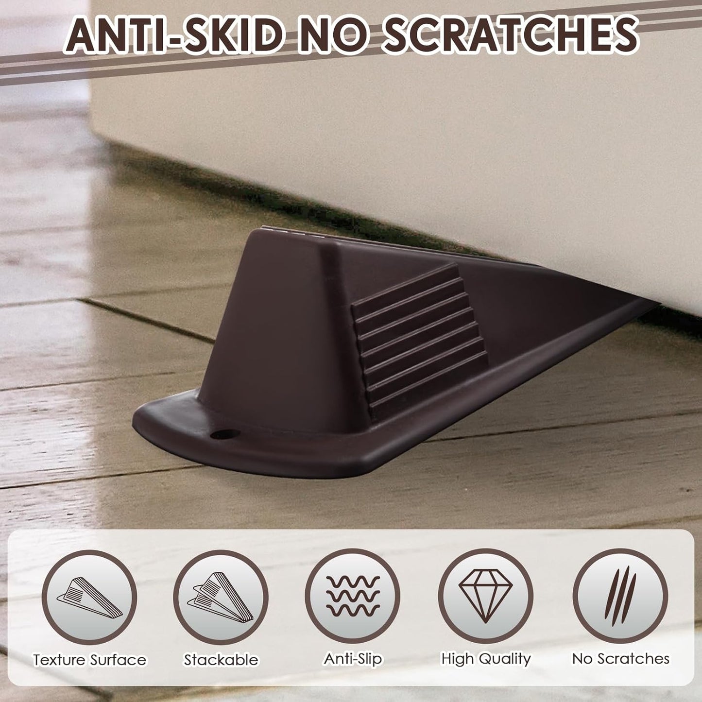 Frienda 8 Pcs Jumbo Door Stoppers Heavy Duty Door Stopper Tall up to 2inch Tall Wedge TPR Large Wedge Stackable Big Rubber Doorstop for Hotel Carpet Hardwood Concrete and Tile (Coffee)