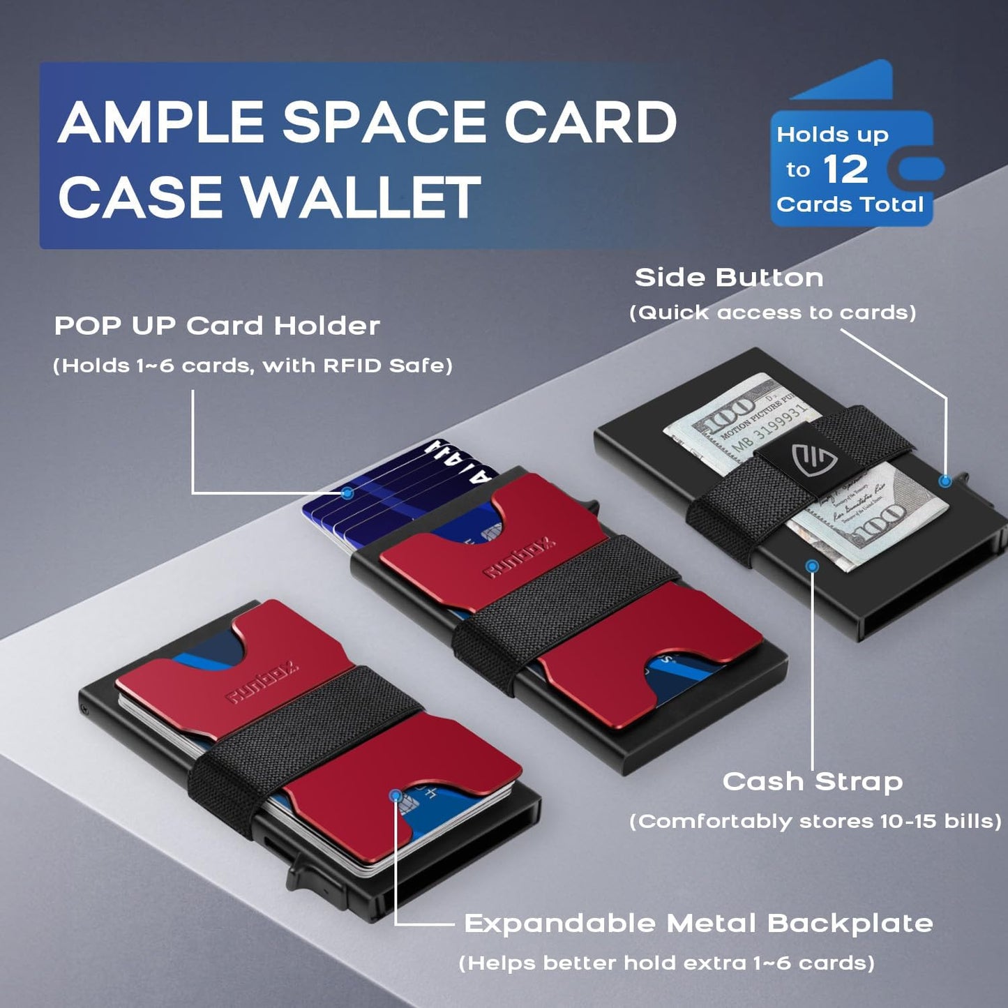 Mens Business Card Holder, Slim Card Wallet for Men and Women, Minimalist RFID Blocking Wallet with Pop-Up Function, Thin Design, Metal Cases Holds 6+6 Cards, Gifts for Men, Men's Accessories