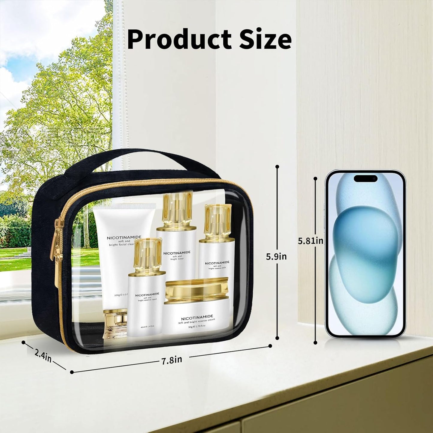 TSA Approved Travel Toiletry Bag,4 Pack Clear Makeup Bags with Handles,Quart Size Clear Cosmetic Bags for Traveling Women,Men,Carry on Airport Airline Compliant Bag,Black