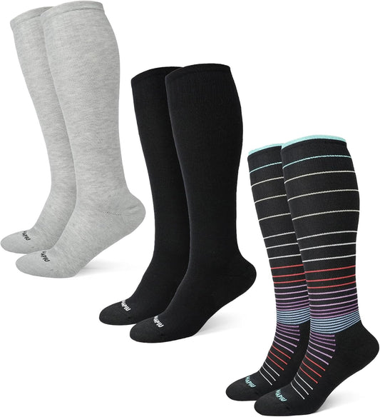 HAPIU Merino Wool Soft Compression Socks for Women & Men, 15-20 mmHg, Plus Size Knee High Stocking for Nurses, Pregnancy, Travel, Flight, Medias de Compresión Mujer