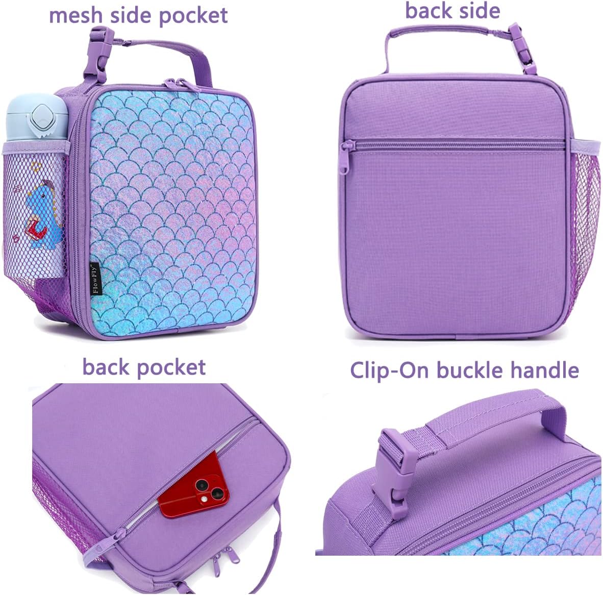 FlowFly Kids Lunch box Insulated Soft Bag Mini Cooler Back to School Thermal Meal Tote Kit for Girls, Boys, Scale