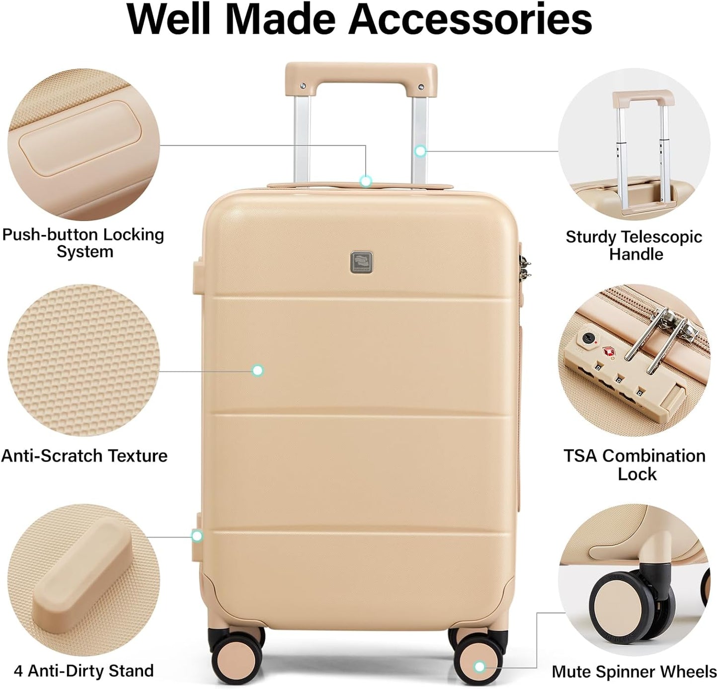 Hanke Luggage Sets 2 Piece with Spinner Wheels, 20/28 Inch Hard Shell Suitcases Set TSA Approved Luggage Travel Rolling Large Luggage(Cuba Sand)