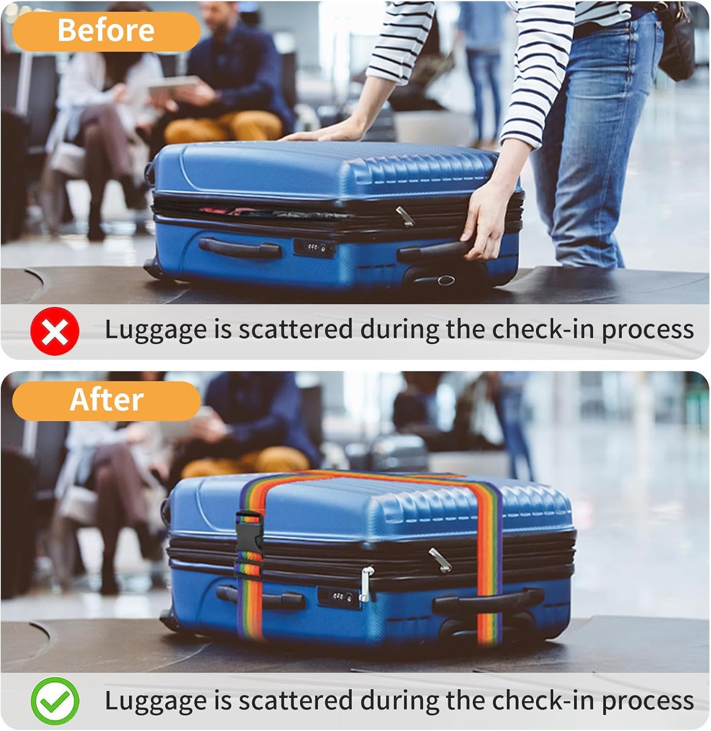 BILIONE 4 Pack Luggage Straps 79" Long Belts Keep Suitcase Secure While Traveling, TSA Approved Add a Bag Premium Accessory for Travel Bag Closure (4 Pcs Green)