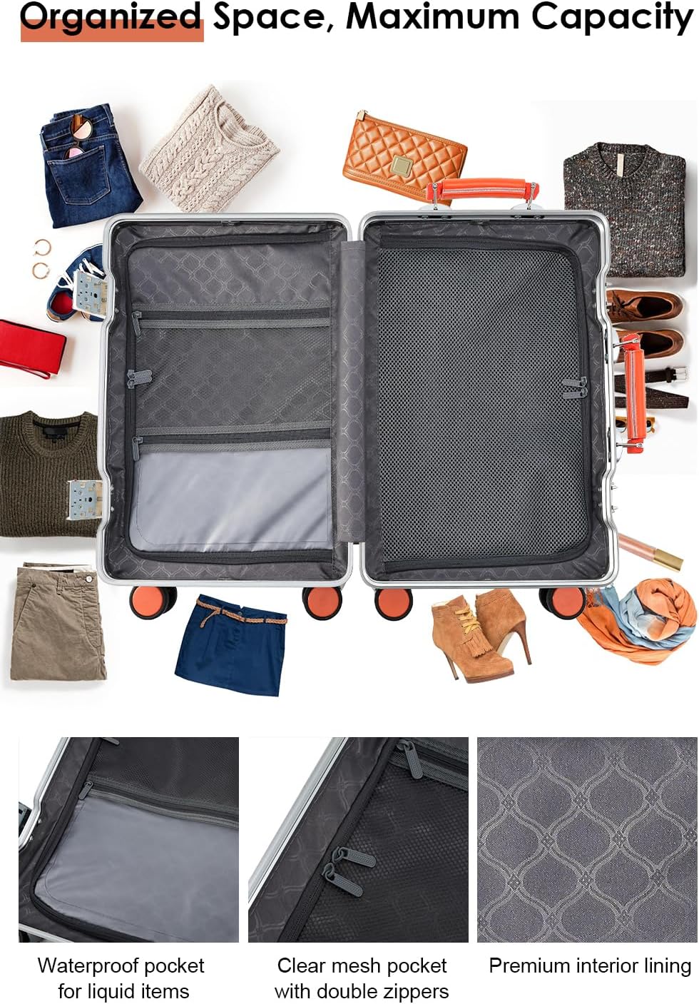 HotWay 26 Inch Hardside Checked Luggage with Leather Handle, PC Zipperless Suitcase with Spinner Wheels and TSA Locks, Lightweight Checked Luggage for Travel, Black