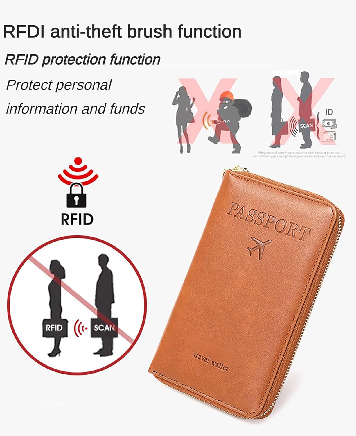 Rowgins Rfid Blocking Passport Holder Wallet, Rowgins Rfid Passport Holder with Zipper, PU Leather PassportHolder for Travel (BLACK)