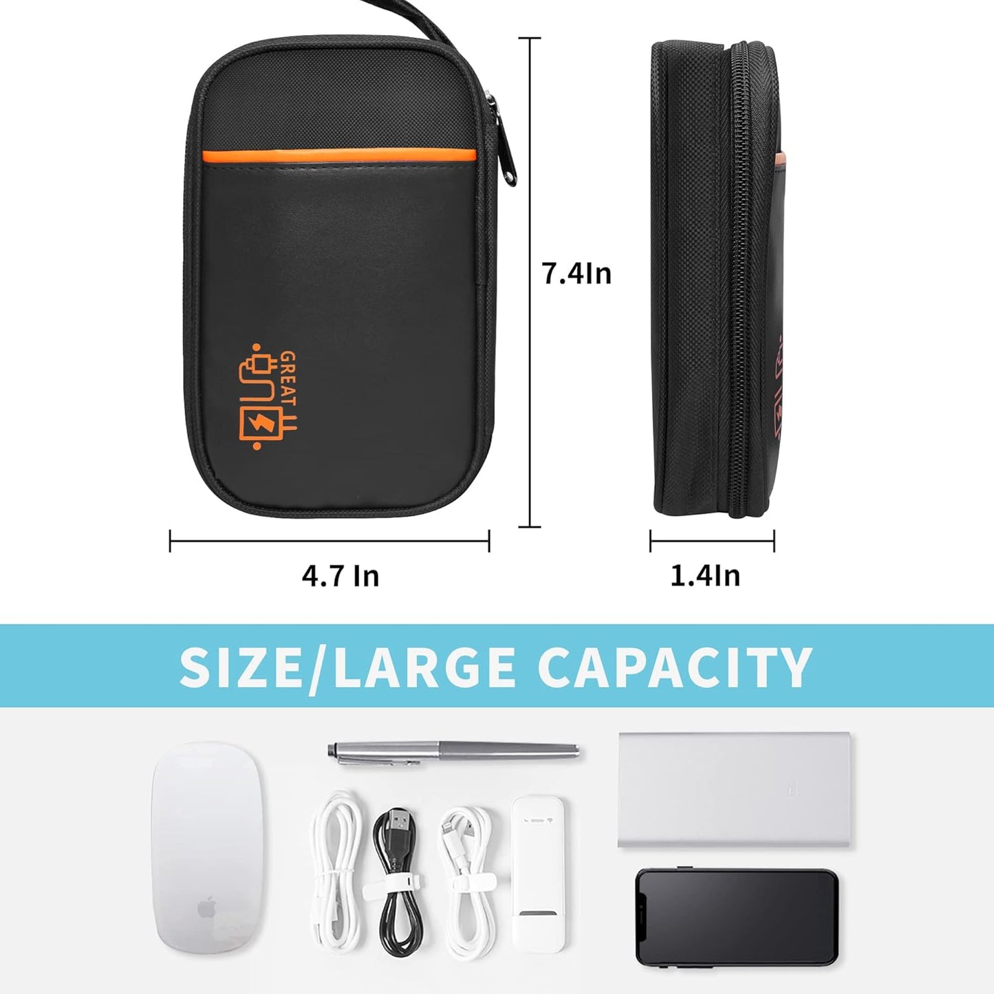 Electronics Travel Organizer,Portable Waterproof Electronic Travel Storage Bag for Small Charging Cord Storage,Charger,Small Electronics,SD Card etc,for Travel,Business -Black