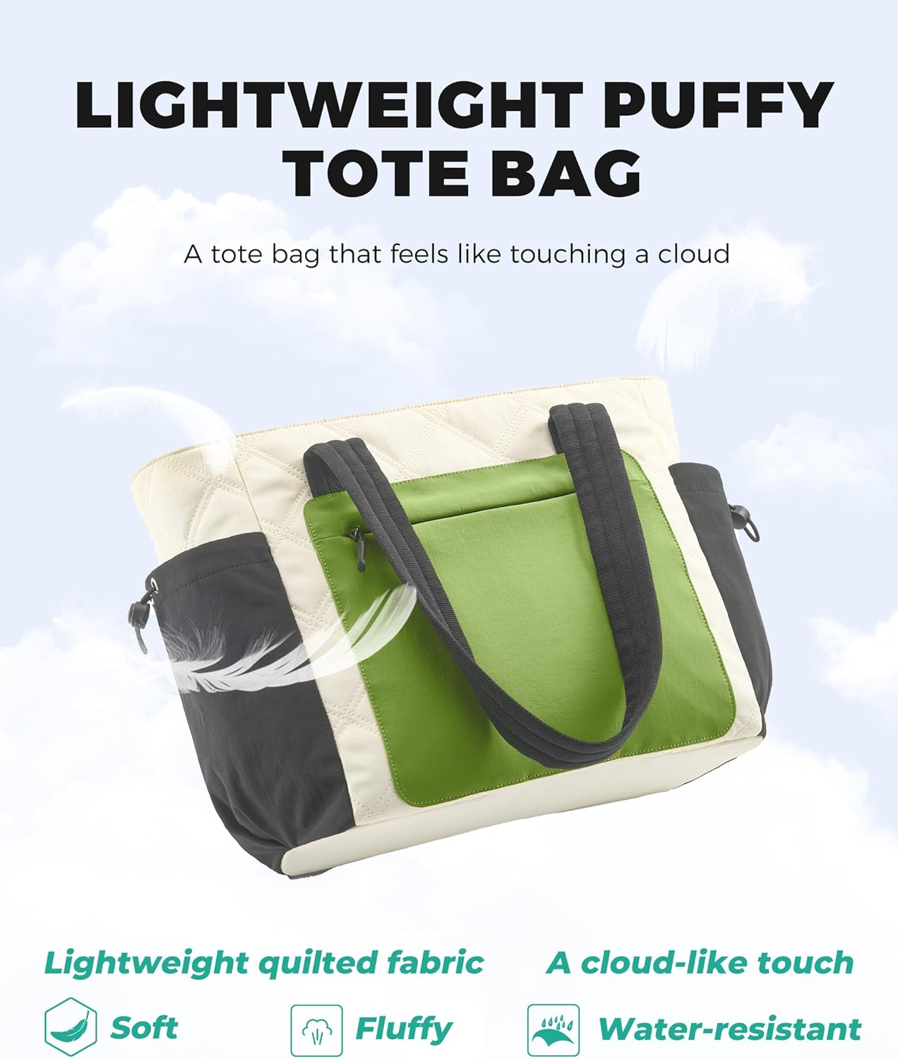 Tote Bag for Women, Lightweight Puffer bag with Zipper & Compartments, Quilted Shoulder Bag for Work, Travel,Gym