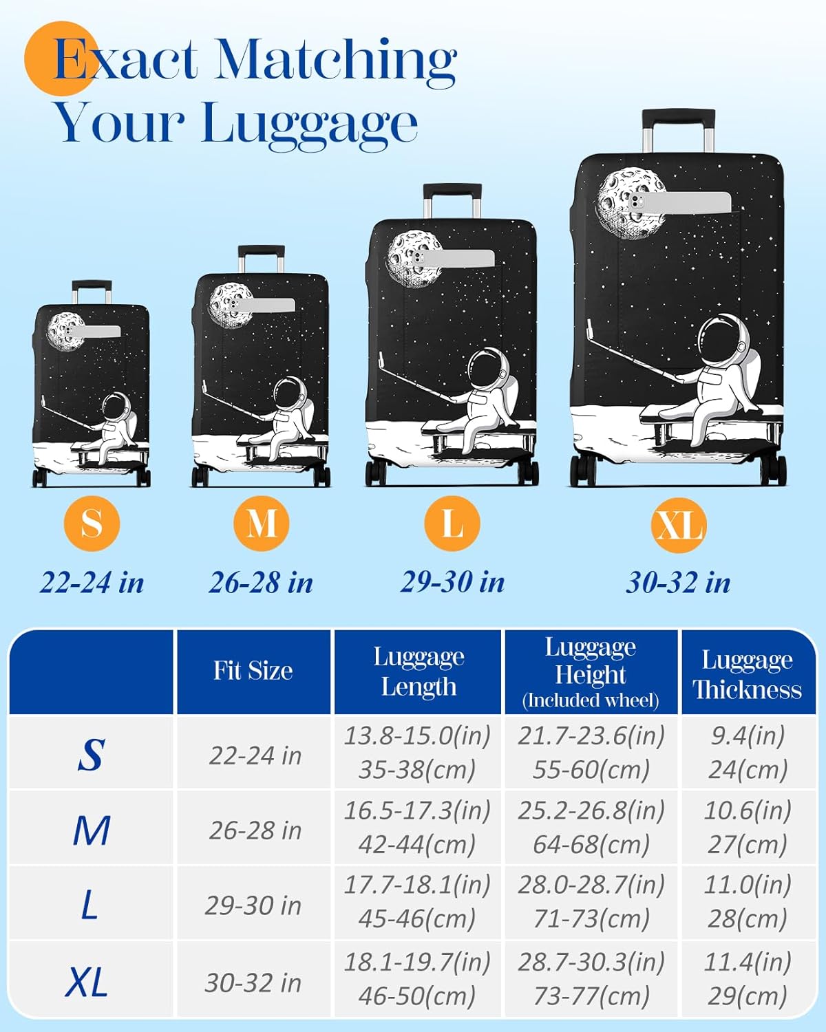 Slohif Luggage Cover for Suitcase Tsa Approved Protector - Luggage Sleeve Large Suit Case Cover Travel Stretch Baggage Case Protective Washable Fit 26-28 Inch Astronaut M
