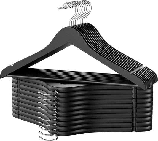 StorageWorks Black Wooden Hangers, 20 Pack Wood Hanger for Closet, Coat Hangers for Coats, Shirts, Pants, Suits