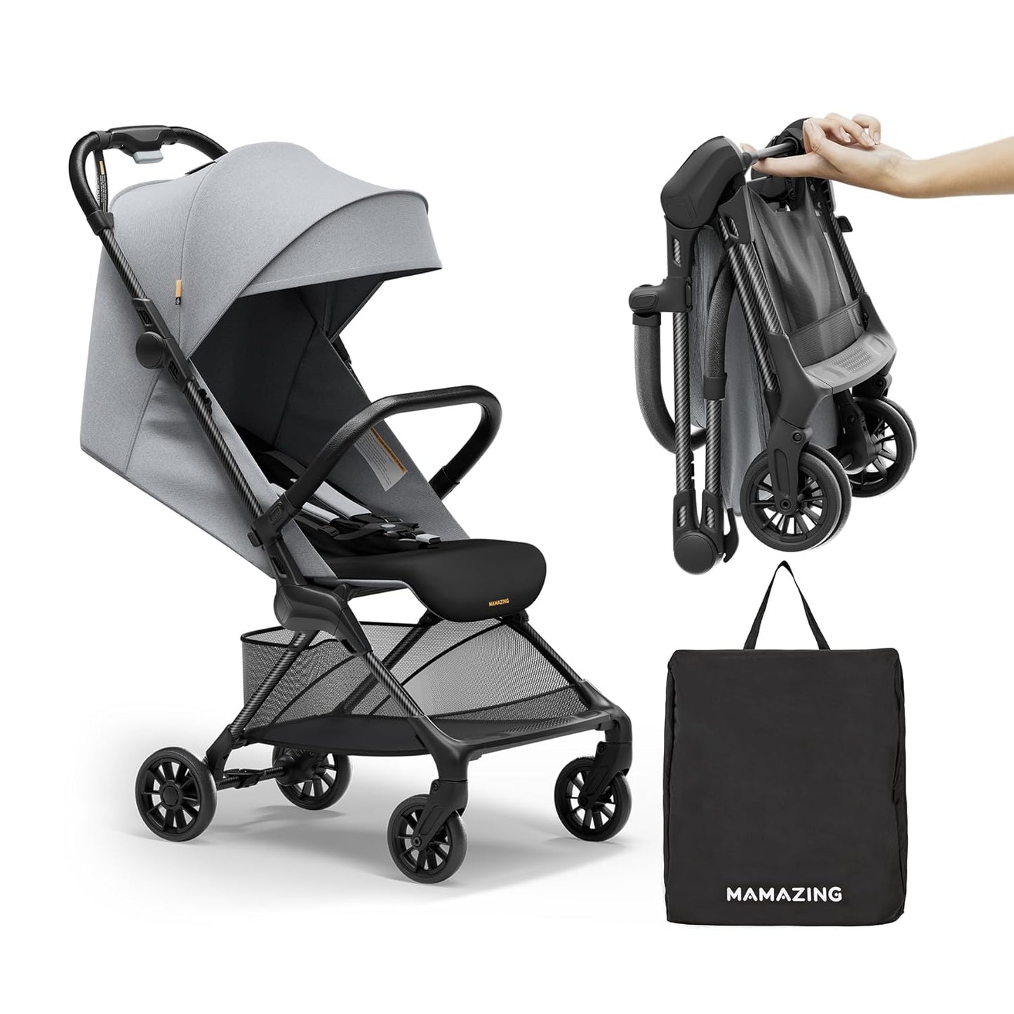 Lightweight Baby Strollers for Airplane, Ultra-Compact Travel Stroller, Light & Strong Portable Toddler Stroller with Carbon Fiber Frame and UPF 50+ Waterproof Canopy, Only 9.9 lbs, Grey