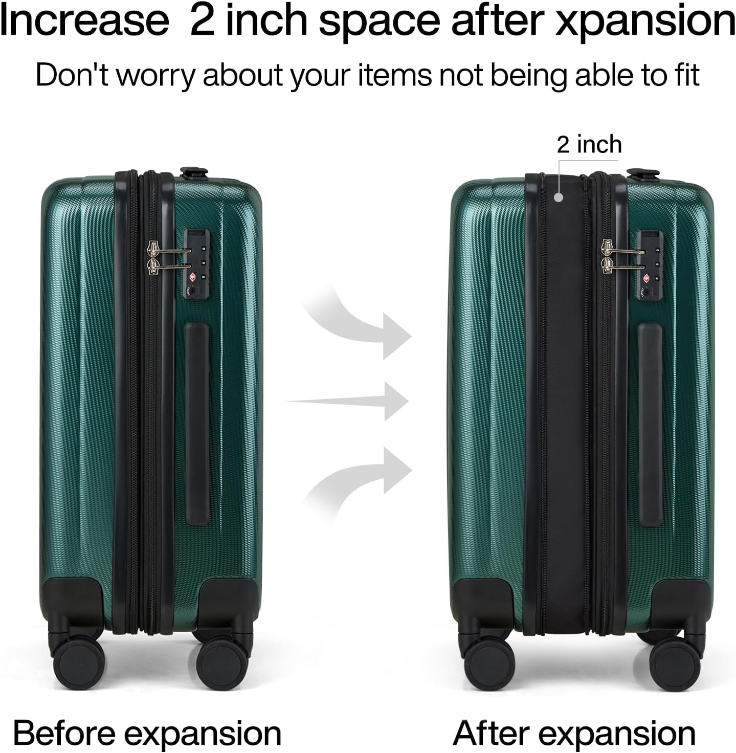 Hanke 20 Inch Expandable Carry on Luggage 22x14x9 Airline Approved Lightweight PC Hard Shell Suitcases with Wheels Travel Luggage Rolling Suitcase Travel Luggage Bag for Weekender(Blackish Green)