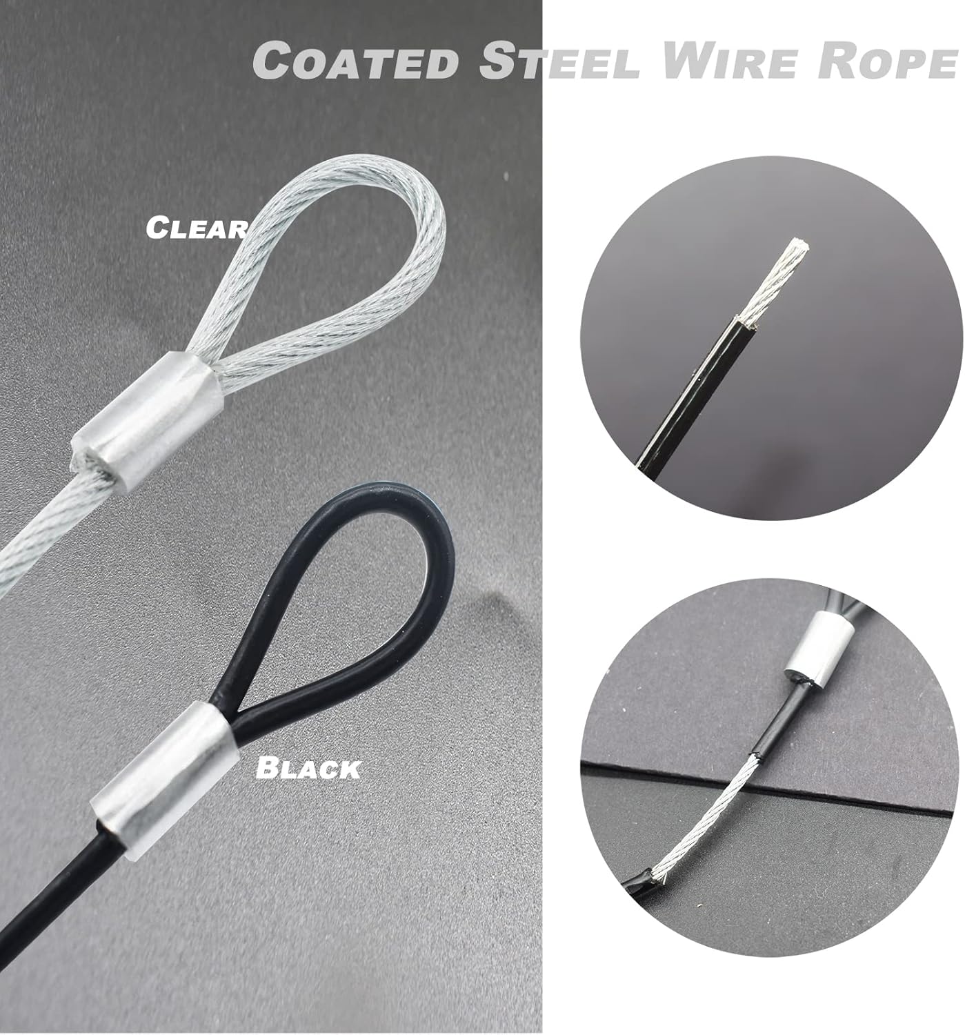 5FT 6mm Stainless Steel Security Cable Lock,Braided Steel Vinyl Coated Safety Cable Luggage Lock,Flexible Steel Cable Security Wire Rope Double Loop