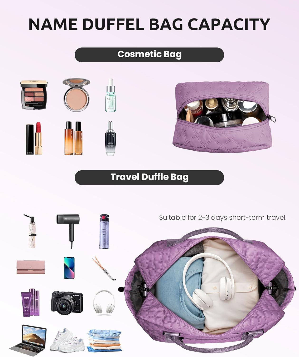Gifts for Friends-Initial Duffle Bag with Shoe Compartment, Personalized Weekender Bag, Monogram Overnight Bag, Travel Bag with Makeup Bag，Birthday Gifts Bag for Daughter Sister (Letter I)