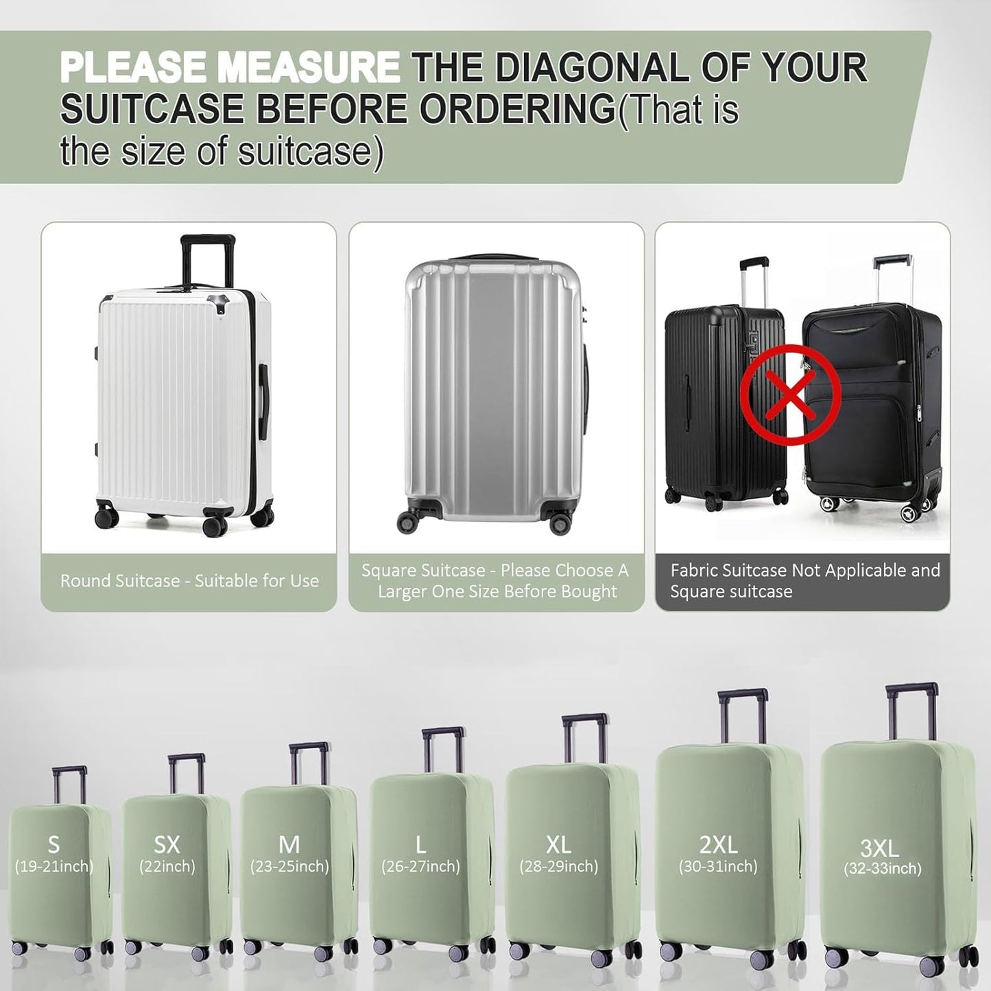 Travel Luggage Cover Suitcase Protector Scratch-Resistant Fit 19-31 Inch Suitcase, Not Included Suitcase (Cyan, 2XL(30-31 inch))