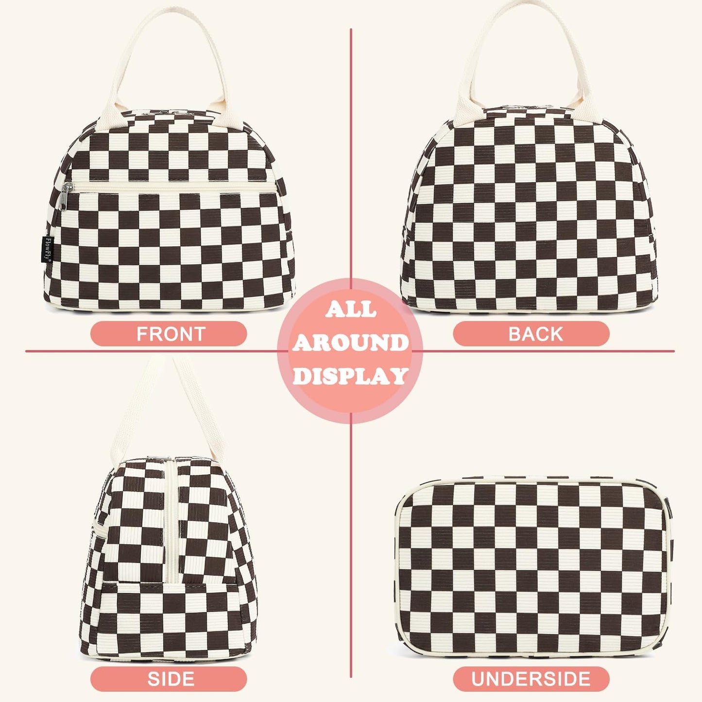 FlowFly Lunch Bag for Women Insulated Lunch Box Corduroy Lunch Tote Cooler for Travel Work Picnic,Corduroy Plaid Coffee