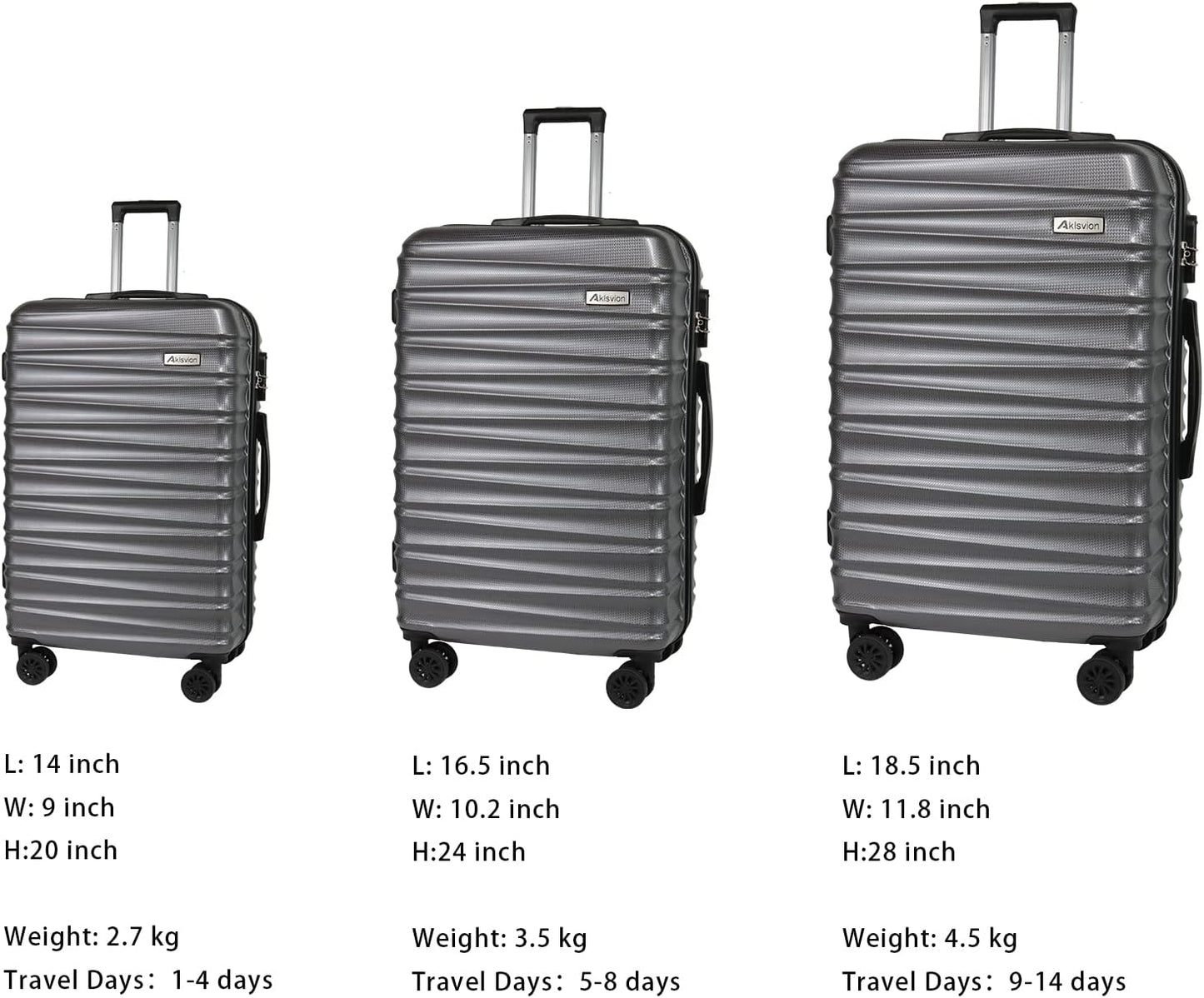 Luggage Sets 3 Piece(20/24/28)-Suitcase Set- Luggage with Wheels-PC + ABS Durable Lightweight Rotating hardshell suitcase 5PCS (Metallic Grey)…