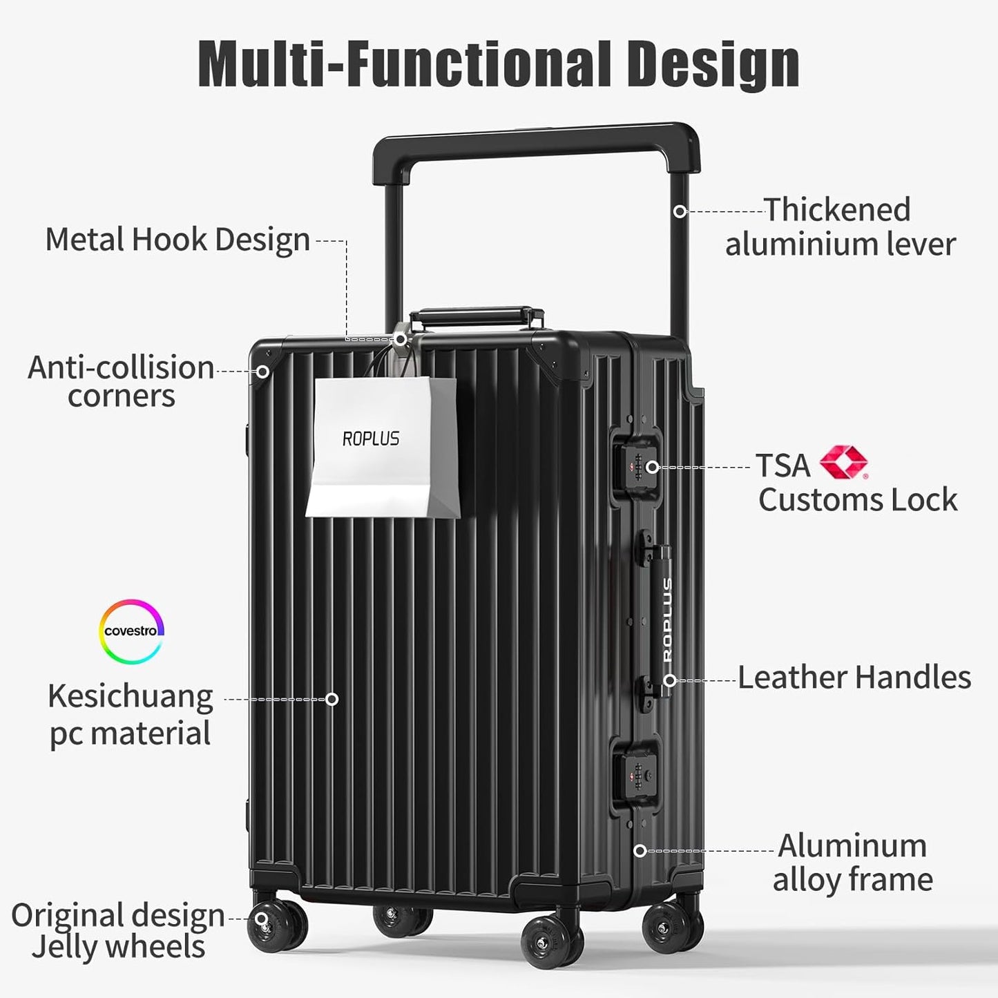 Aluminium Frame Checked-Luggage with Smooth Jelly Wheels, Hardside Zipperless Rolling Suitcase with TSA Lock (Pure Black, 24-Inch)