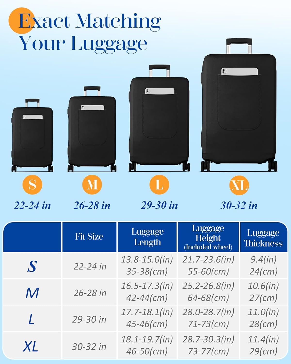 Slohif Luggage Cover for Suitcase Tsa Approved Protector - Luggage Sleeve Suit Case Cover Travel Stretch Large Baggage Case Protective Washable Fit 30-32 Inch Black