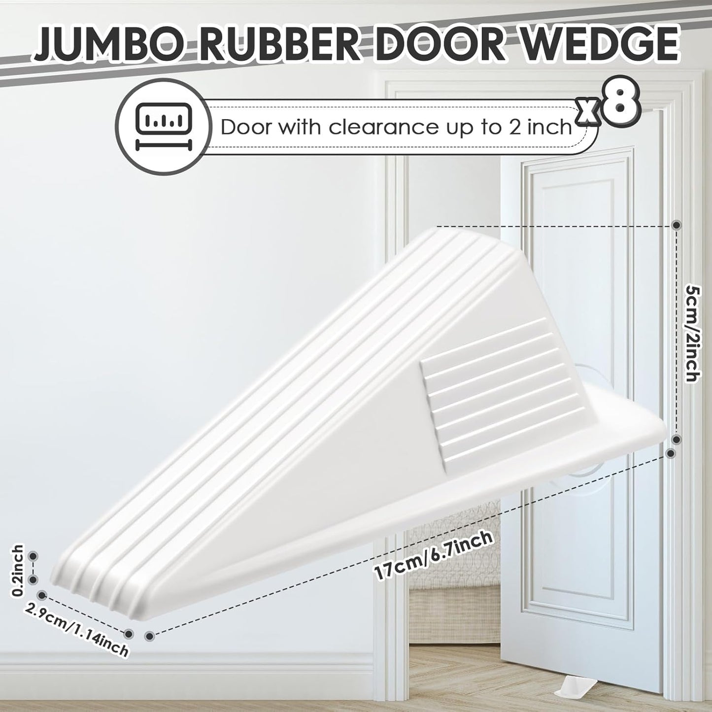 Frienda 8 Pcs Jumbo Door Stoppers Heavy Duty Door Stopper Tall up to 2inch Tall Wedge TPR Large Wedge Stackable Big Rubber Doorstop for Hotel Carpet Hardwood Concrete and Tile (White)