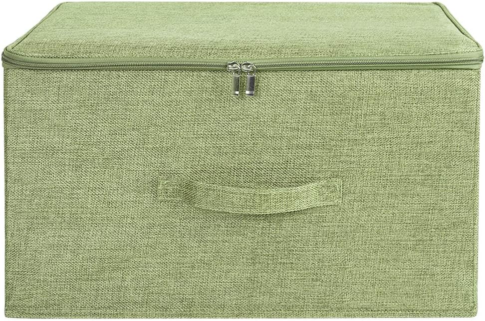 ANMINY Storage Bins with Zipper Lids 36 Qt Lidded Fabric Storage Boxes Baskets Cubes with Handles Collapsible Washable Cotton Linen Closet Shelf Clothes Organizer Containers - Green, Large