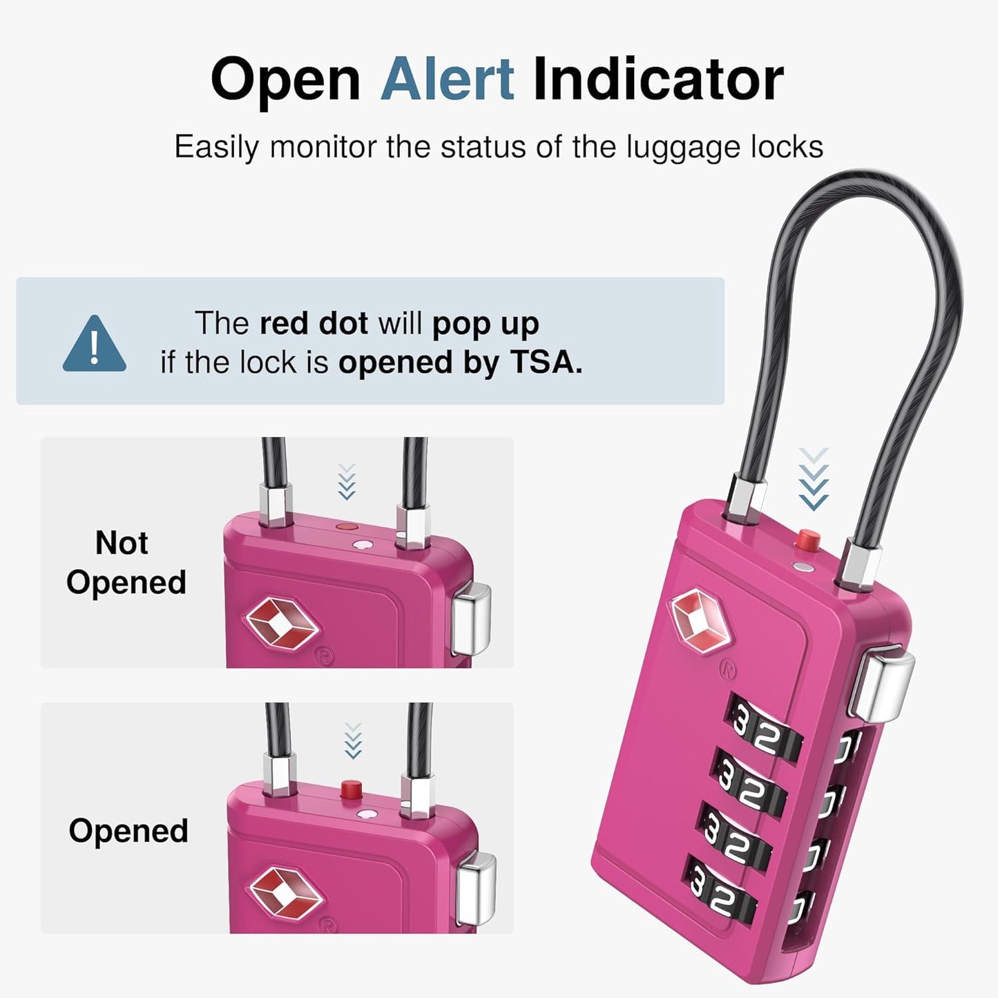 Puroma TSA Approved Luggage Travel Locks with Open Alert Indicator, 4 Digit Combination Resettable Code Zinc Alloy Lock for Suitcase, Backpack, Bag, Toolbox, Locker (2 Pack, Blue)