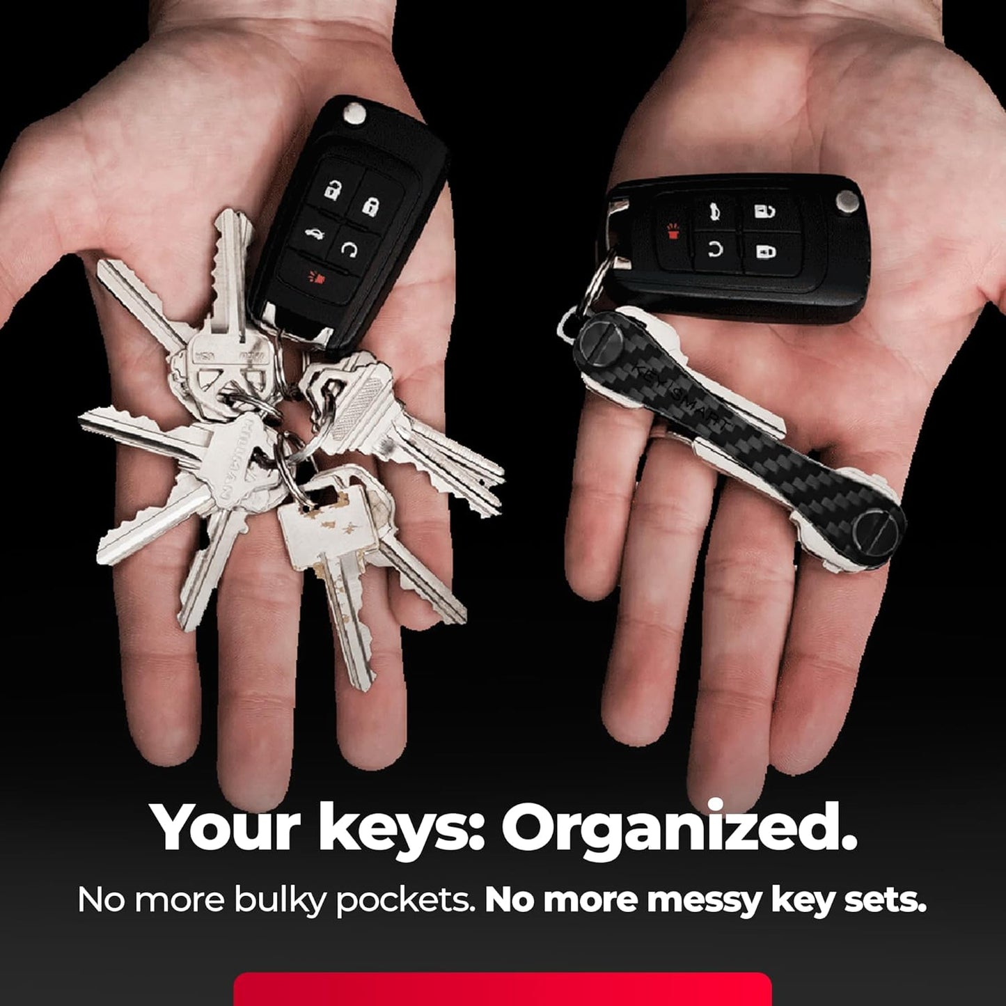 KEYSMART Key Holder for Keychain - Compact Key Organizer for Key Chain, Minimalist Clutter-Free EDC Keychains, Key Ring for Car Fobs Key Chains, Expandable (Up to 14 Keys, Carbon Fiber 3k)