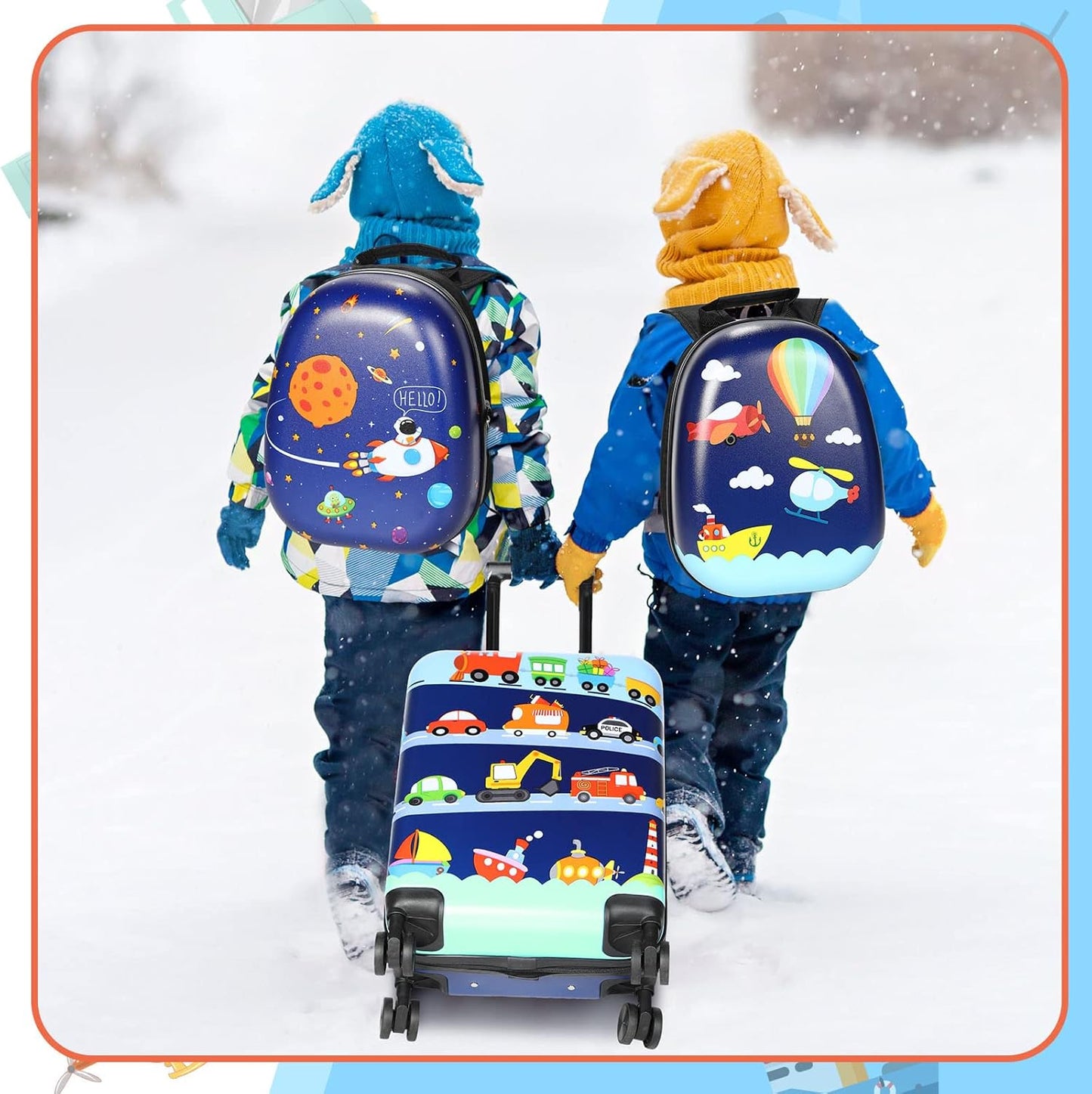 Weewooday Kids Luggage and Backpack 18" Suitcase with Spinner Wheel Hard Case Travel 13" Backpack Girl Suitcase Set for Kids Travel Supplies(Assorted Colors,Vehicle Style)