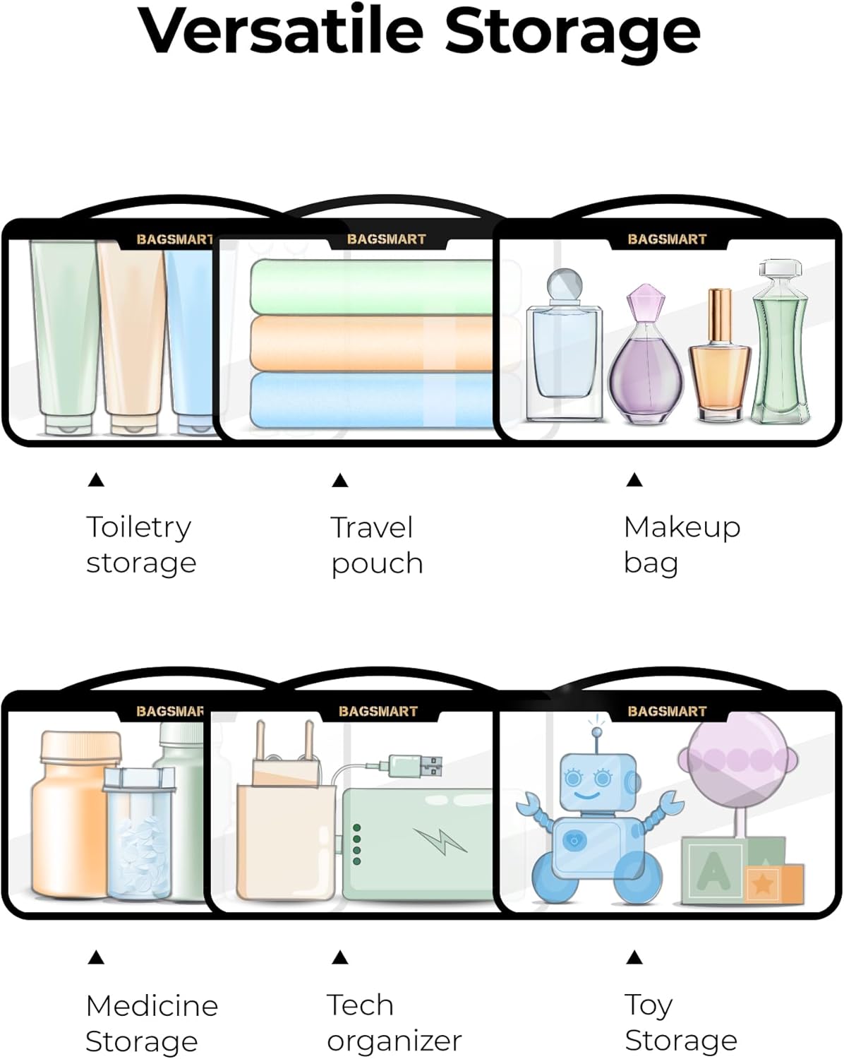 BAGSMART TSA Approved Toiletry Bag, Clear Travel Toiletry Bag, Makeup Cosmetic Pouch Bag for Women Quart Size Compliant Bag Organizer for Travel Essentials (Grey Pack of 1)