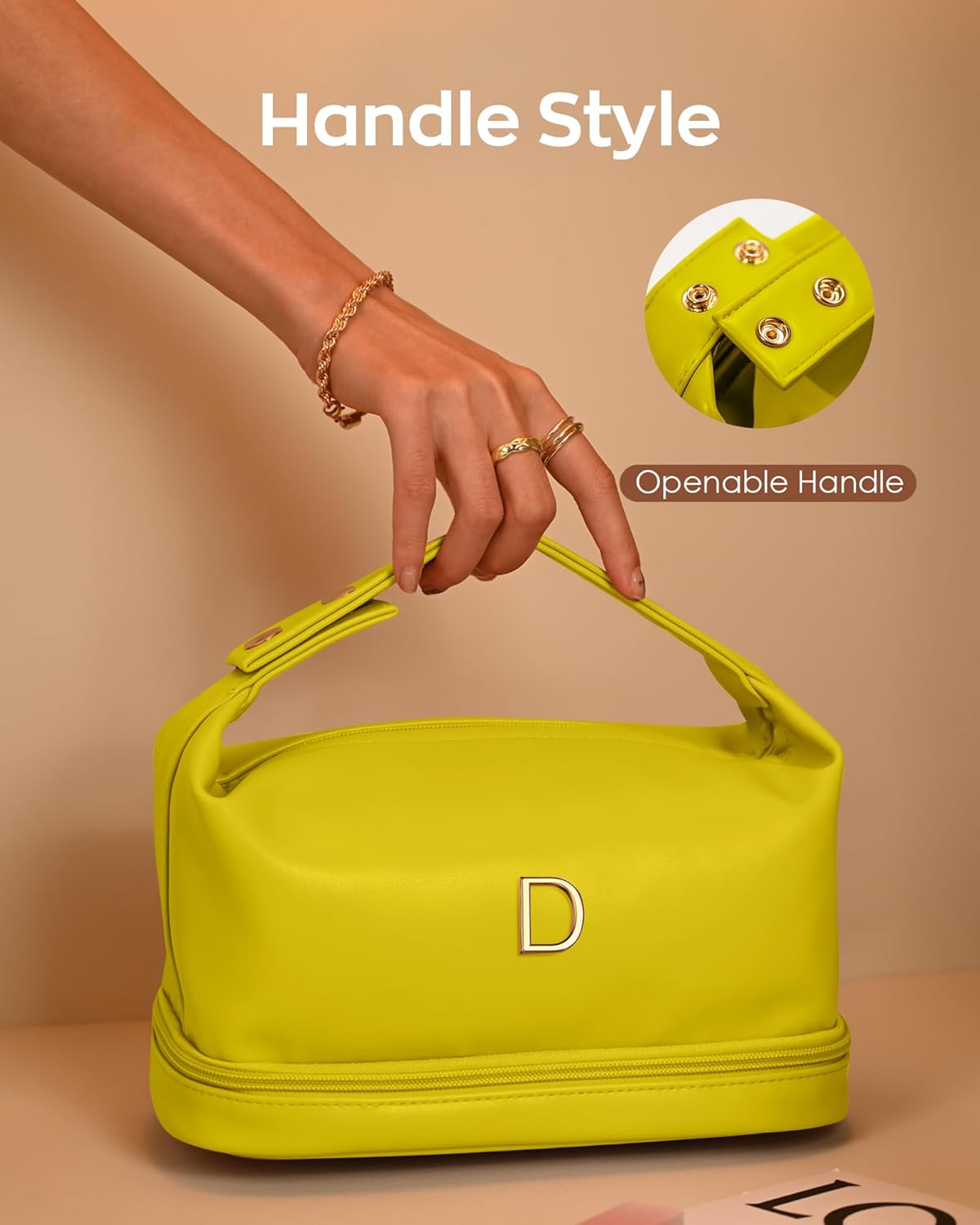 Teen Girl Gifts Trendy Stuff, Makeup Bags for Women with Handle, Initial Double Layer Cosmetic Bag with Makeup Brush Organizer, Cute Cosmetic Pouch for Women, Gifts for Friends Female Mom