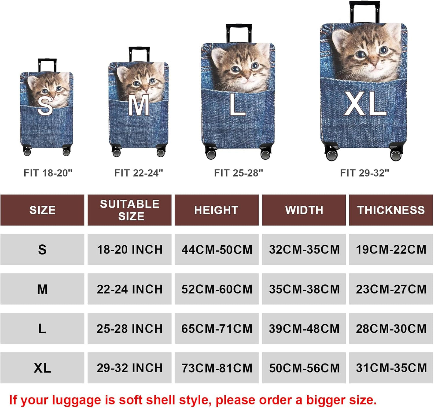 WUJIAONIAO Travel Luggage Cover Baggage Suitcase Protector Fit for 18-32 Inch Luggage (L (for 25-28 inch luggage), Cat B)