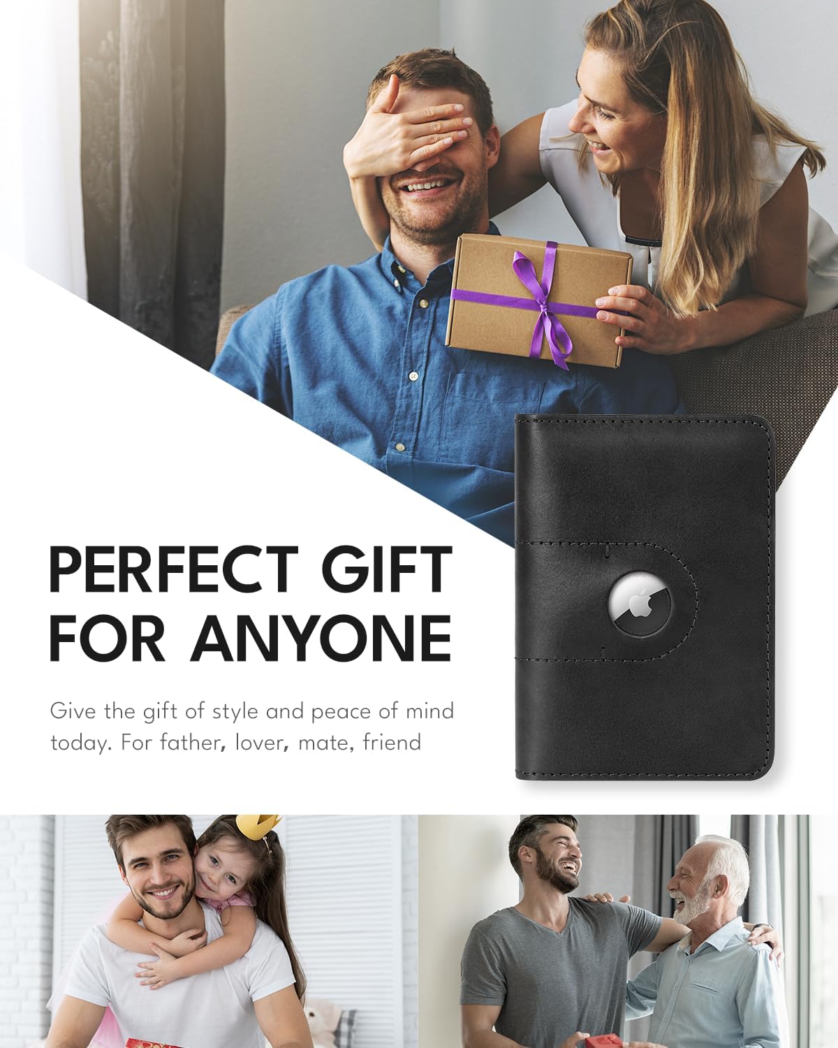 ALLIVE Passport Holder for Travel, Genuine Leather Passport Holder with Airtag Women Men,Travel Must Haves Airport Essentials, Passport Cover Travel Gifts Black
