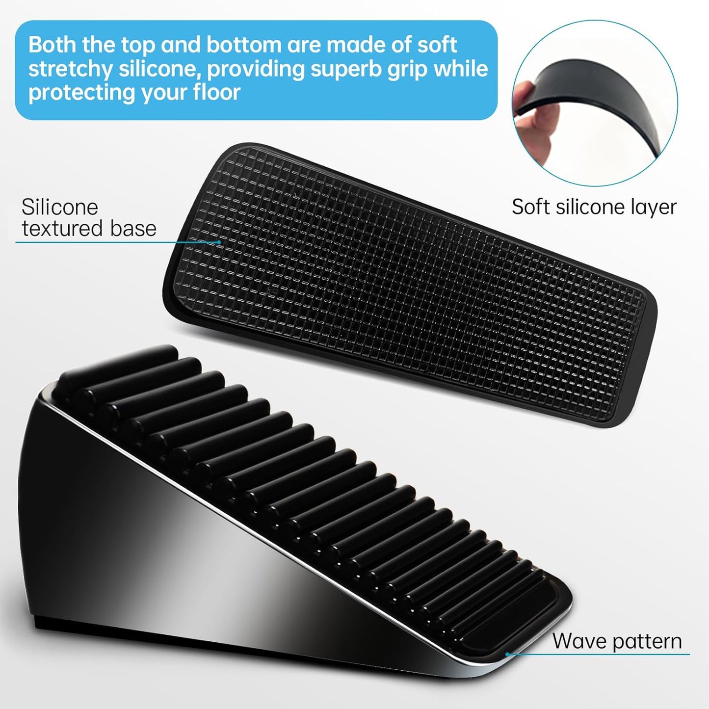Strongest Tall Door Stopper - Heavy Duty Zinc Alloy & Silicone, Suits Any Heavy Door, Any Smooth Floor