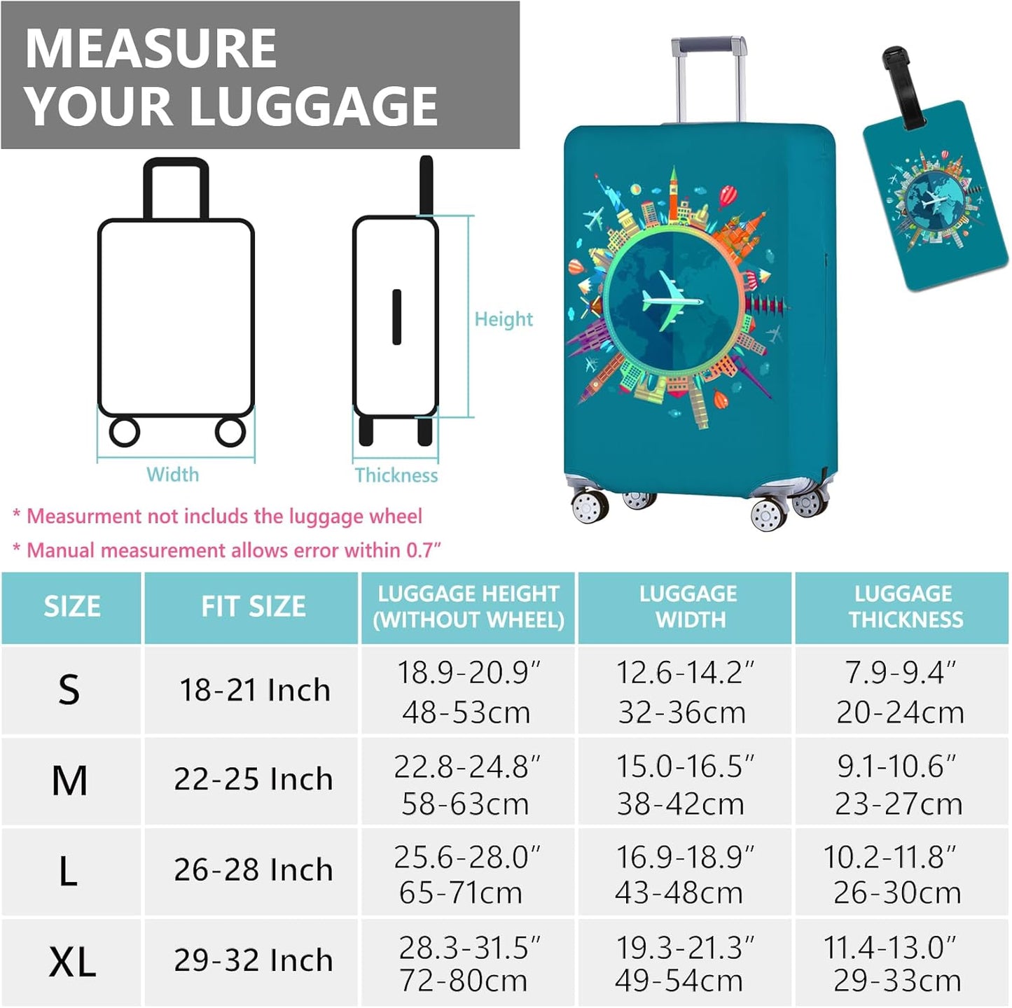 Travelkin Luggage Covers With Tag For Suitcases Tsa Approved,Suitcase Covers Protector Fit 18-32 Inch Luggage M(22-25inch suitcase)