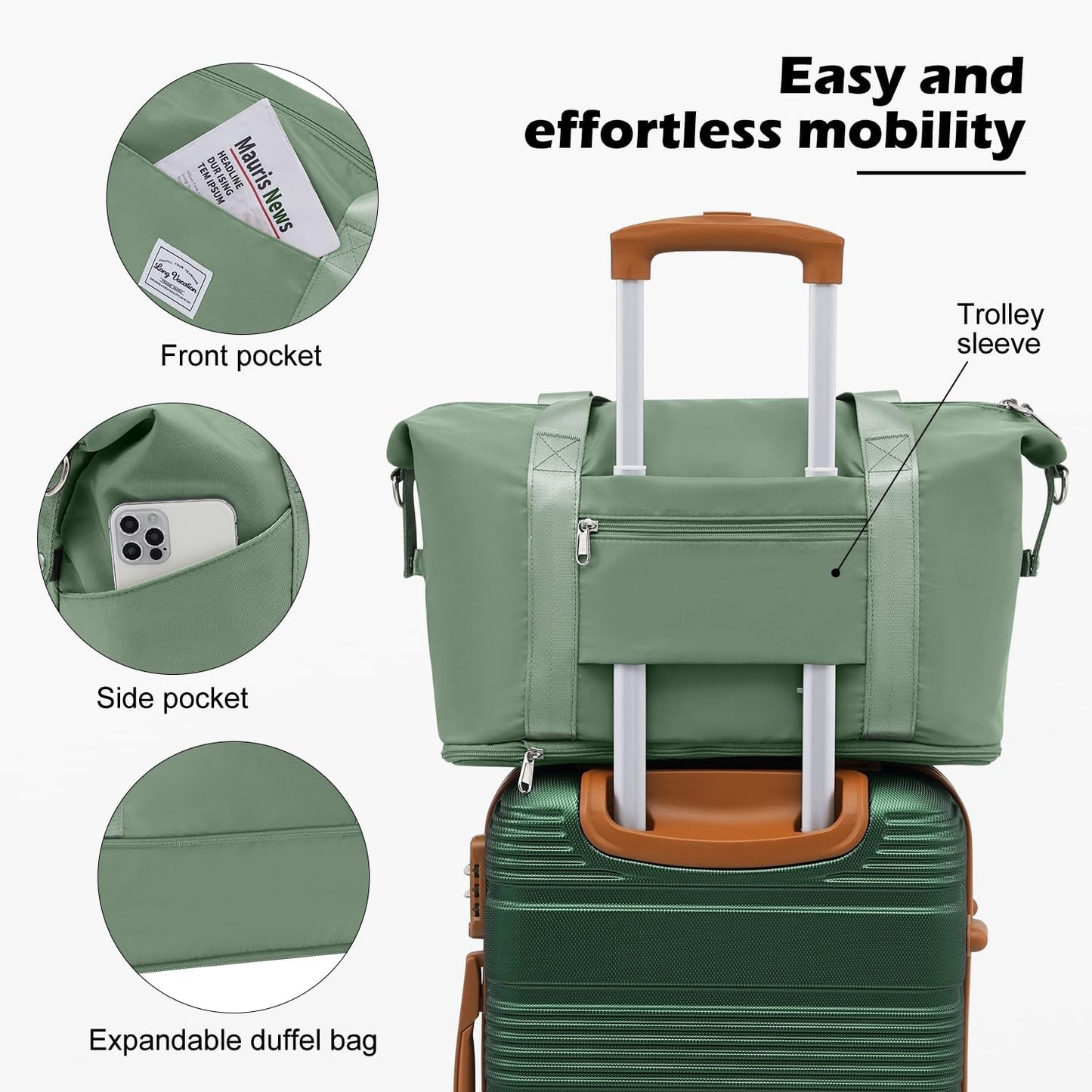 LONG VACATION 6 Piece ABS+PC Hardshell Luggage Set with Spinner Wheels, Lightweight suitcase set with TSA Lock & YKK Zipper